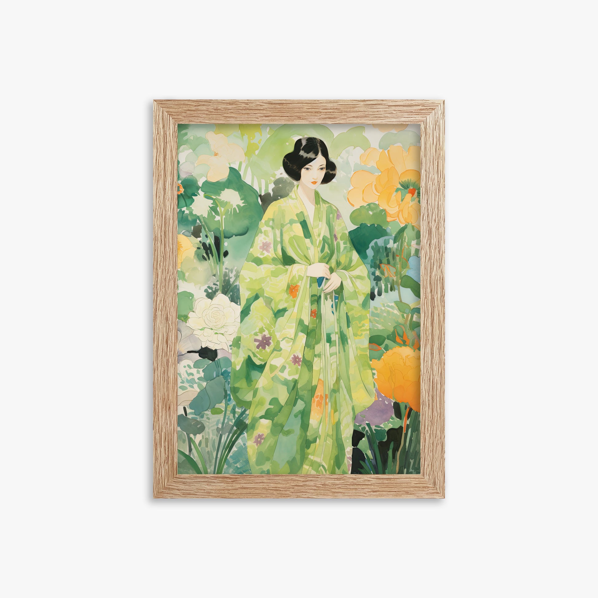 Jade Garden Serenity, 21x30cm Framed Poster With Raw Oak Frame