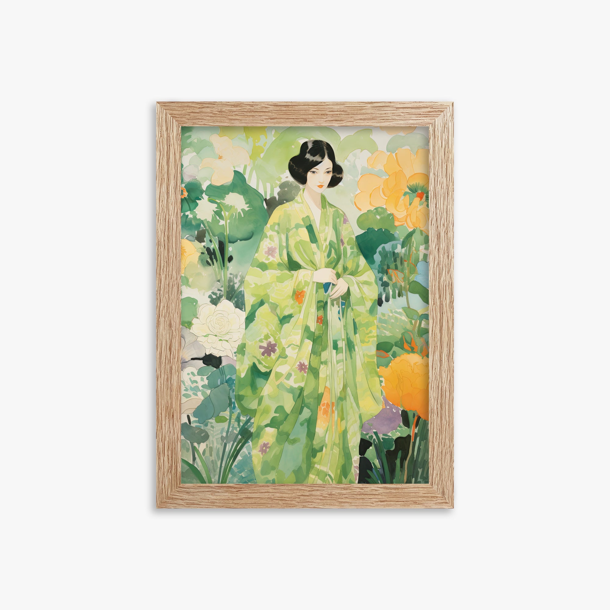 Jade Garden Serenity, 21x30cm Framed Poster With Raw Oak Frame