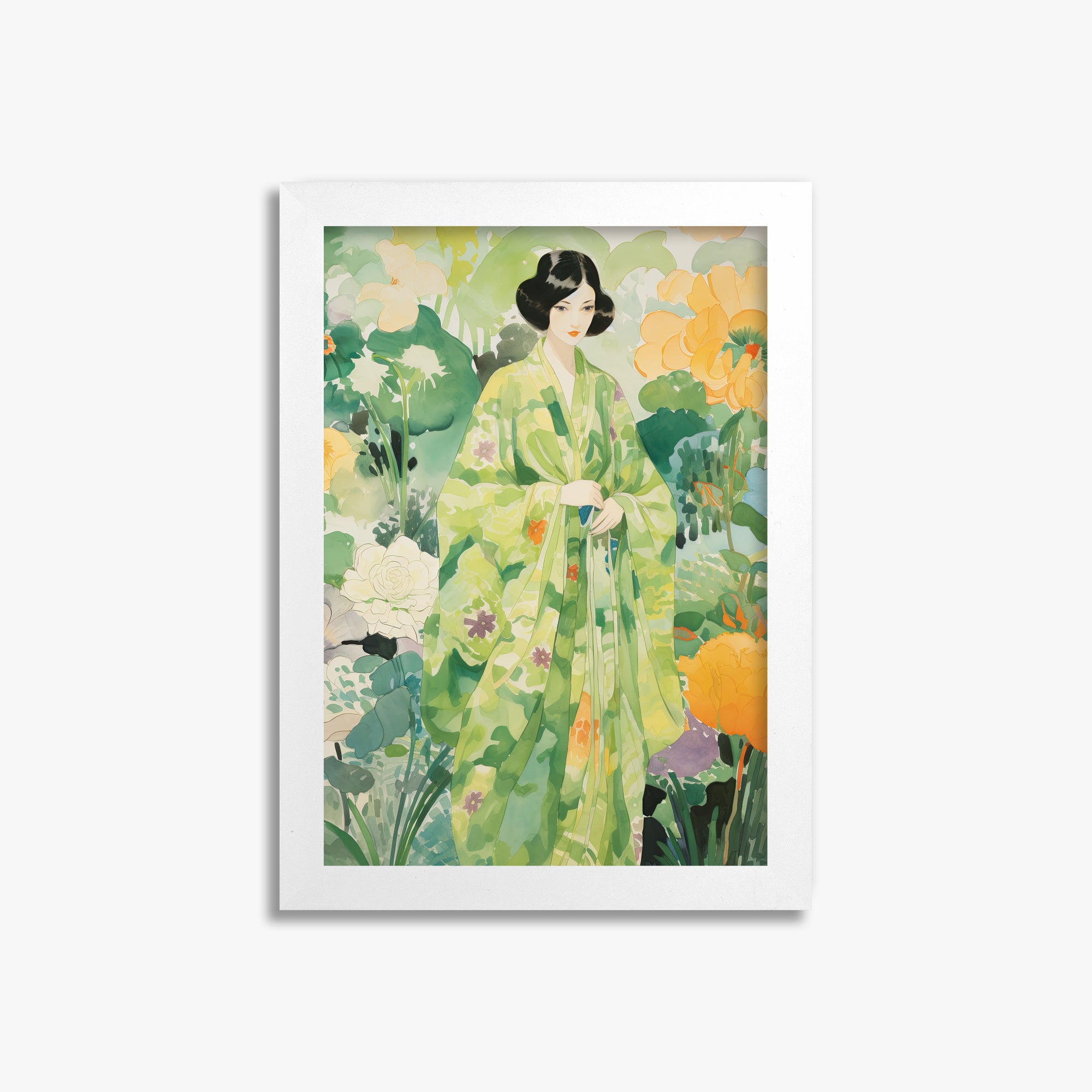 Jade Garden Serenity, 21x30cm Framed Poster With White Frame
