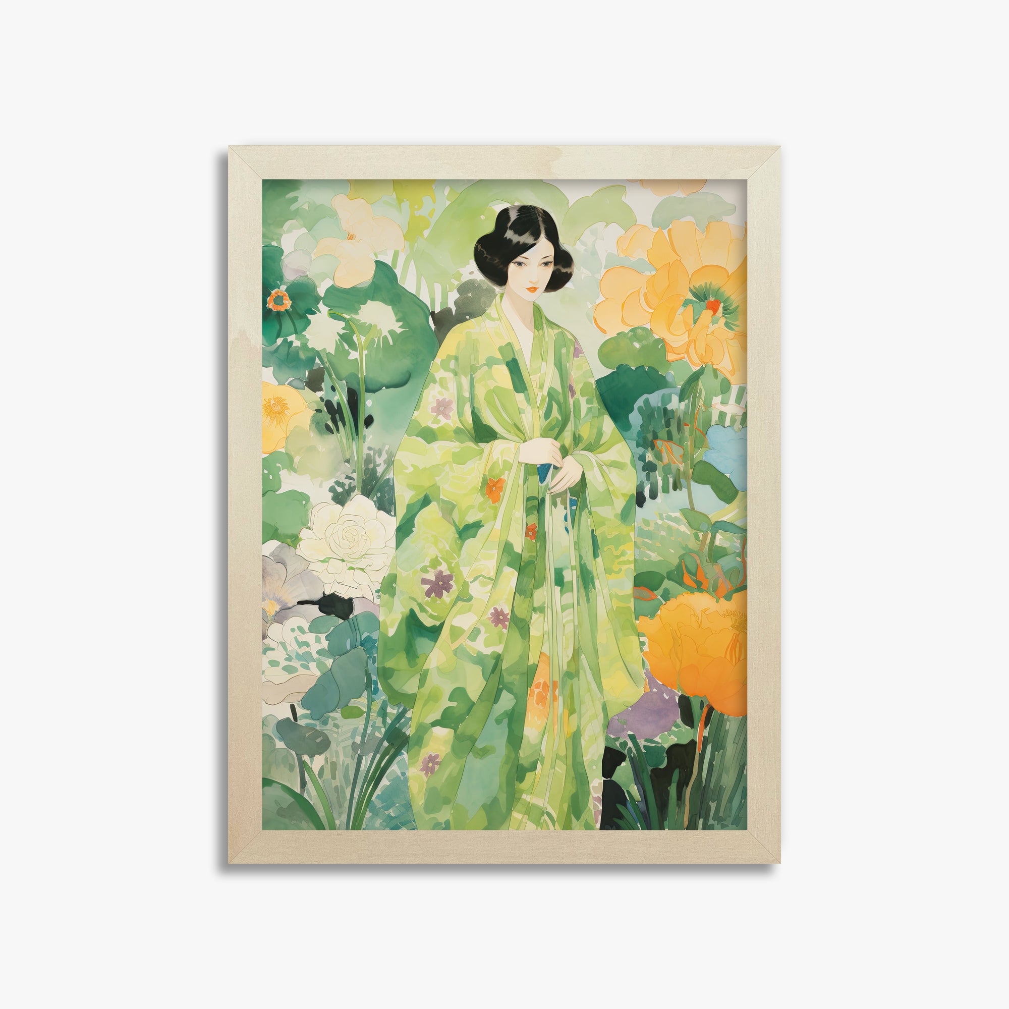 Jade Garden Serenity, 30x40cm Framed Poster With Lime Wood Frame