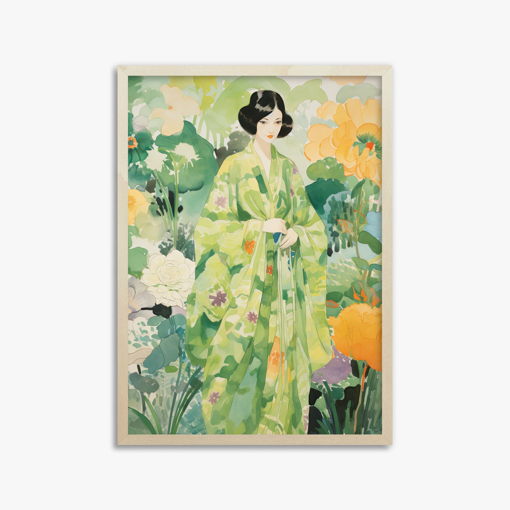 Jade Garden Serenity, 50x70cm Framed Poster With Lime Wood Frame