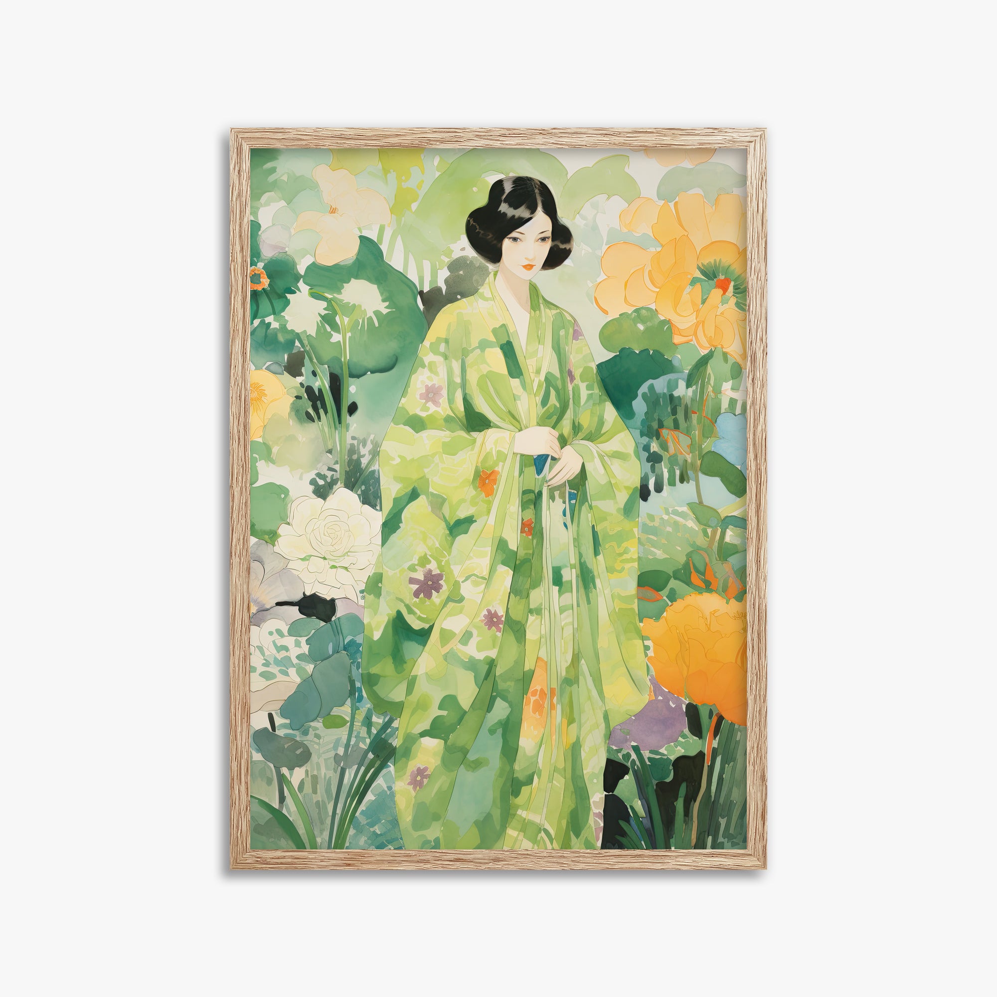 Jade Garden Serenity, 50x70cm Framed Poster With Raw Oak Frame