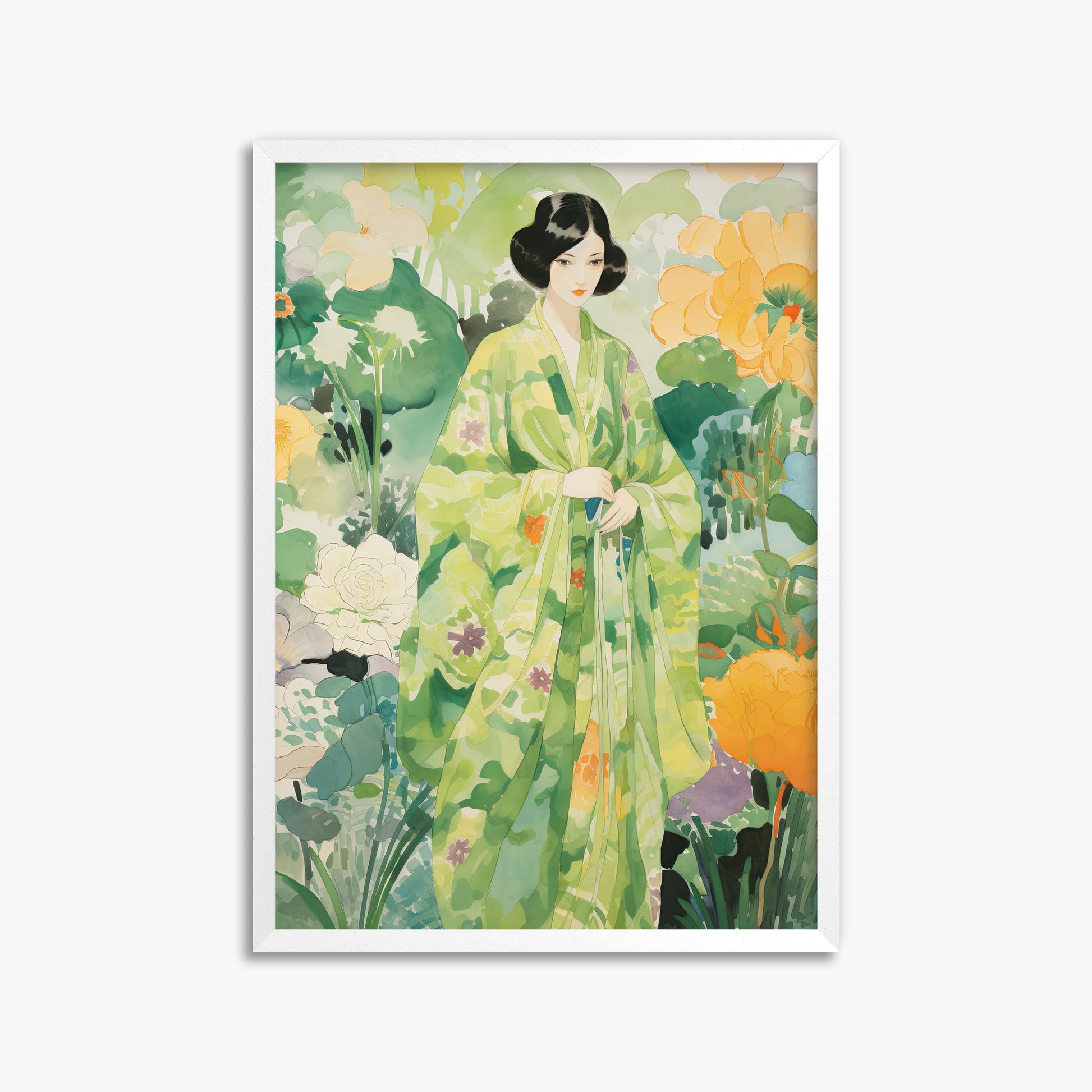 Jade Garden Serenity, 50x70cm Framed Poster With White Frame