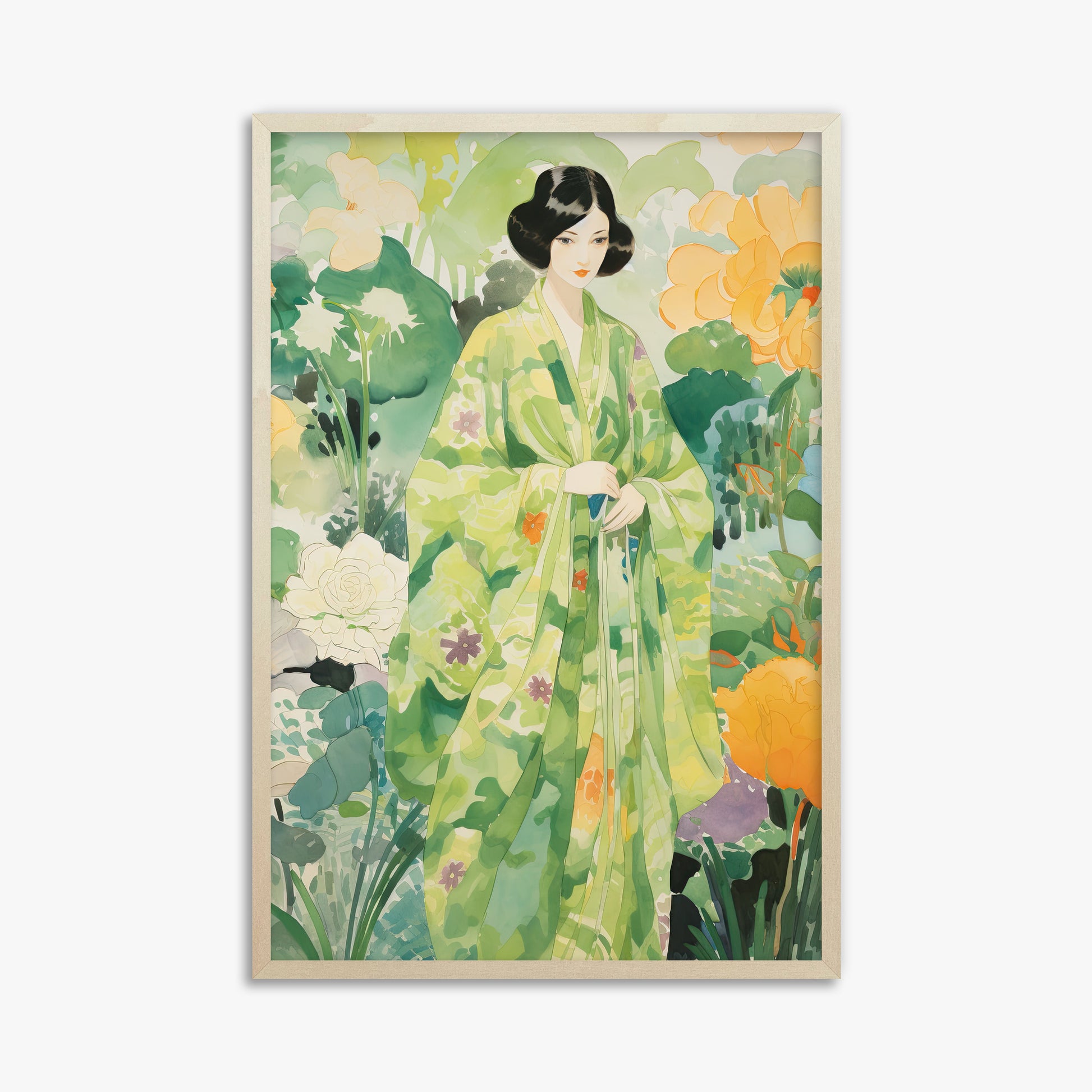 Jade Garden Serenity, 61x91cm Framed Poster With Lime Wood Frame