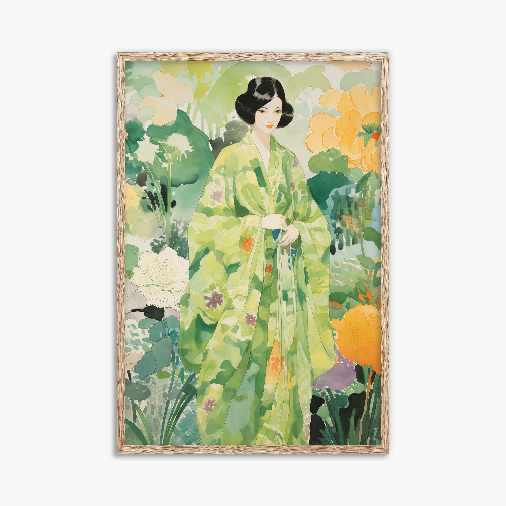 Jade Garden Serenity, 61x91cm Framed Poster With Raw Oak Frame