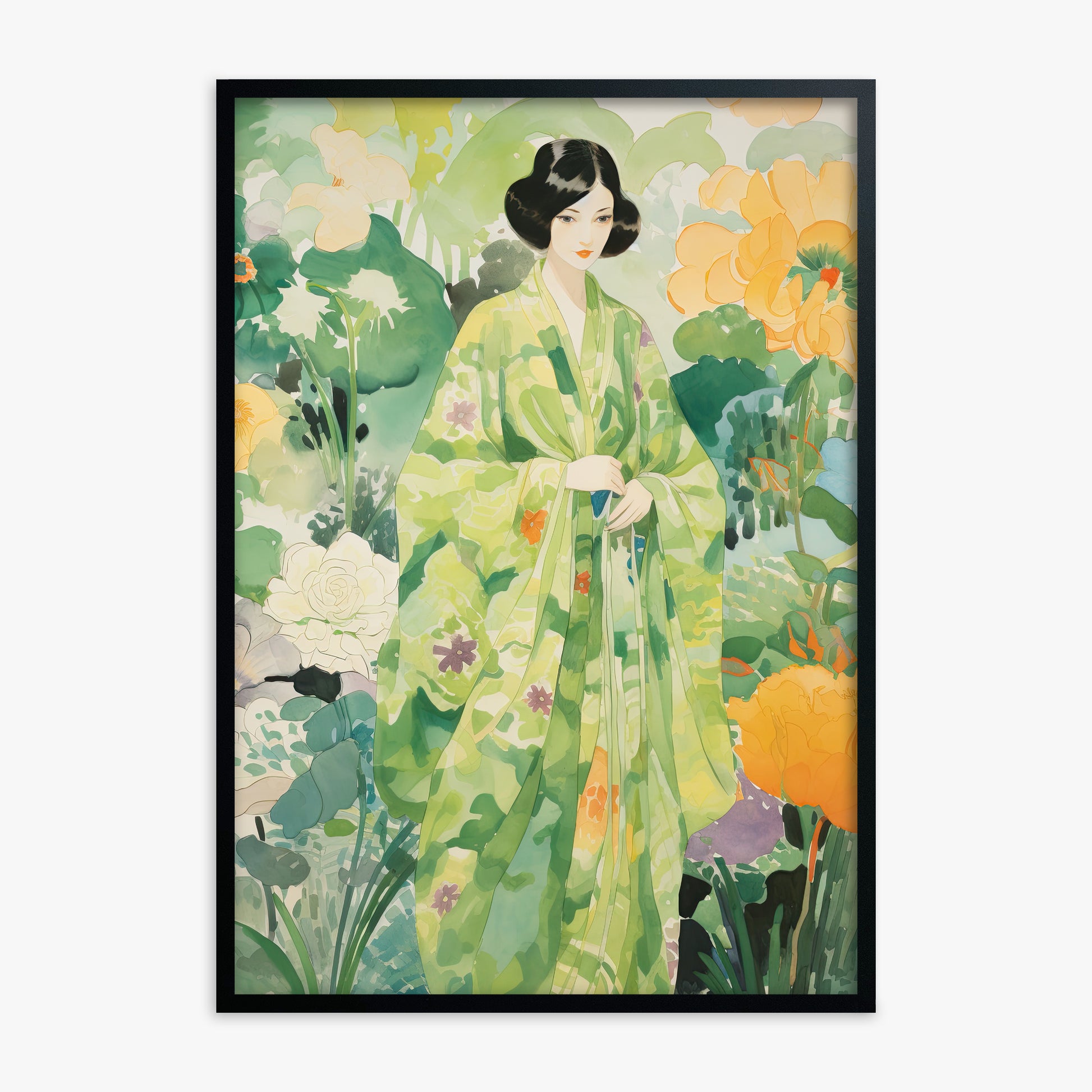 Jade Garden Serenity, Black Framed Poster With Black Frame