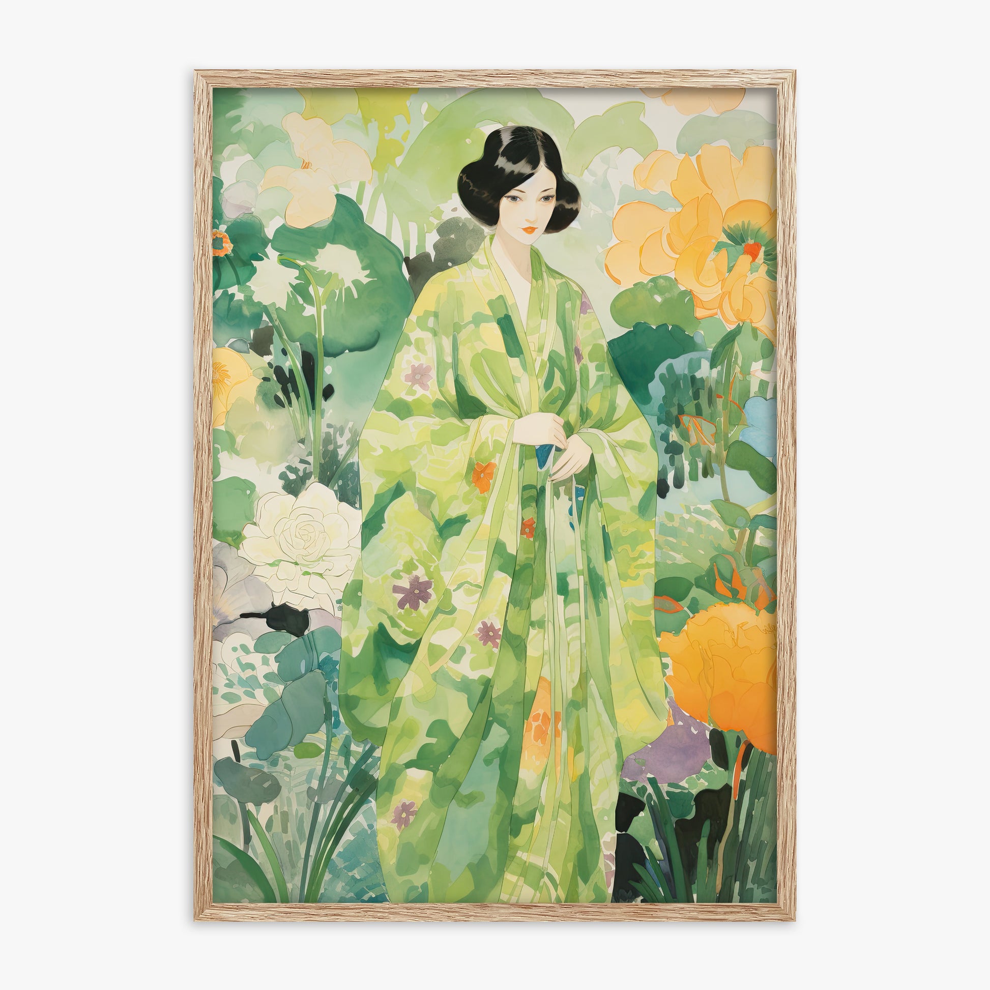 Jade Garden Serenity, 70x100cm Framed Poster With Raw Oak Frame