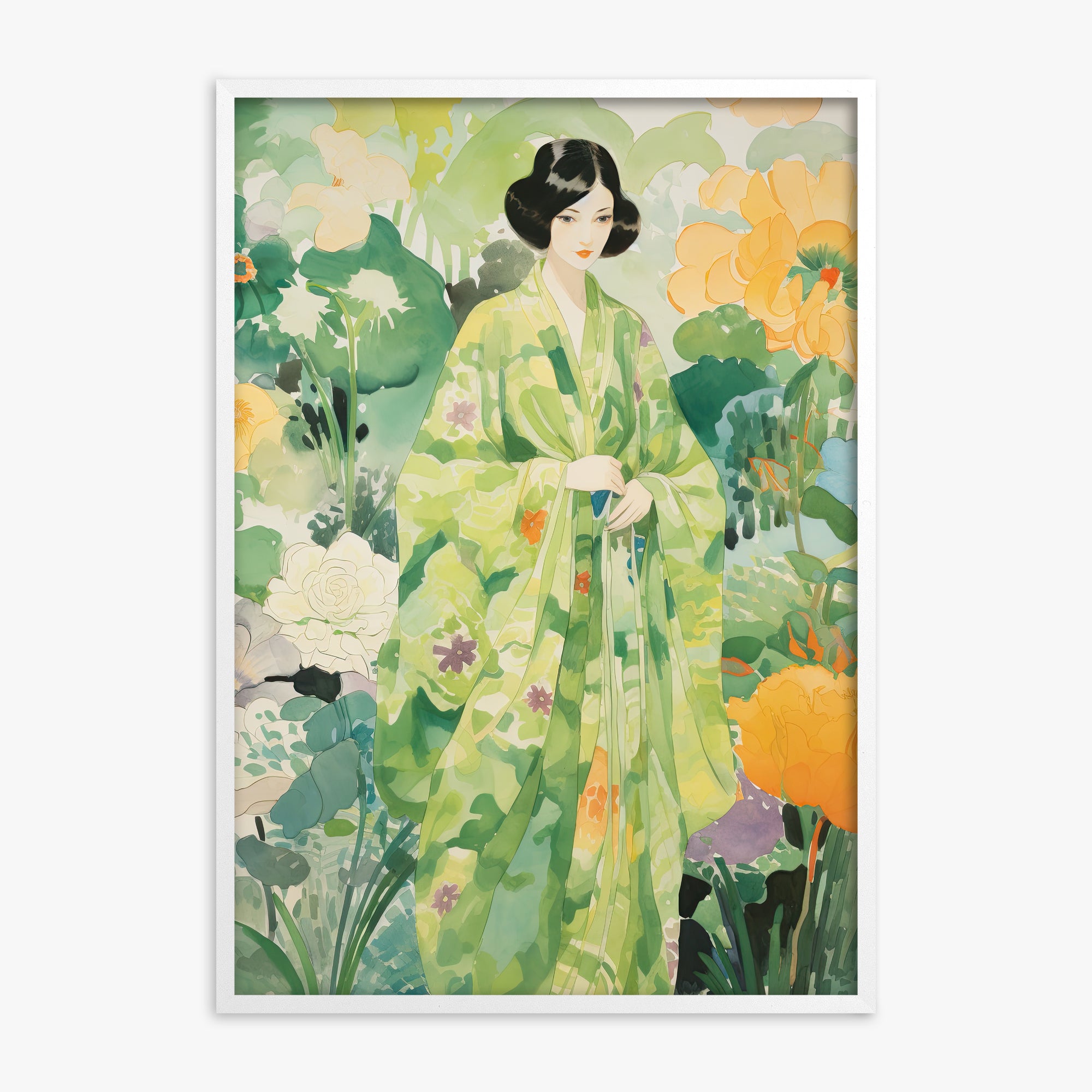 Jade Garden Serenity, White Framed Poster With White Frame