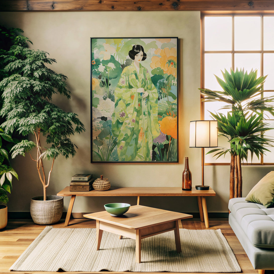 Jade Garden Serenity, 50x70cm Framed Poster With Black Frame
