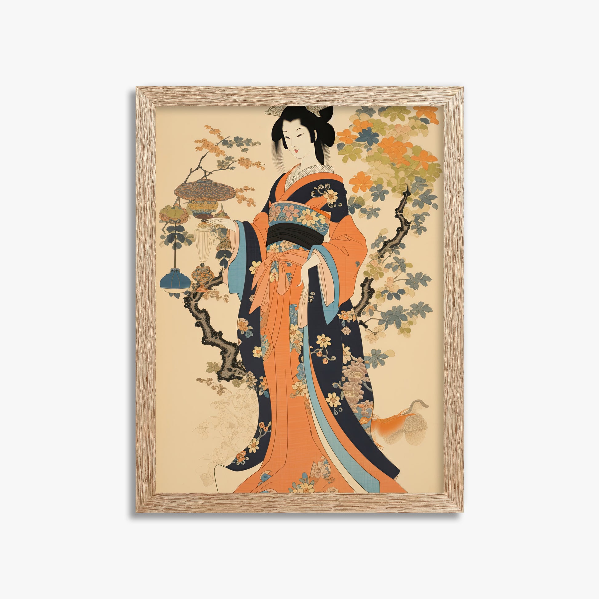 Blossom Garden Elegance, 30x40cm Framed Art Reproduction With Raw Oak Frame
