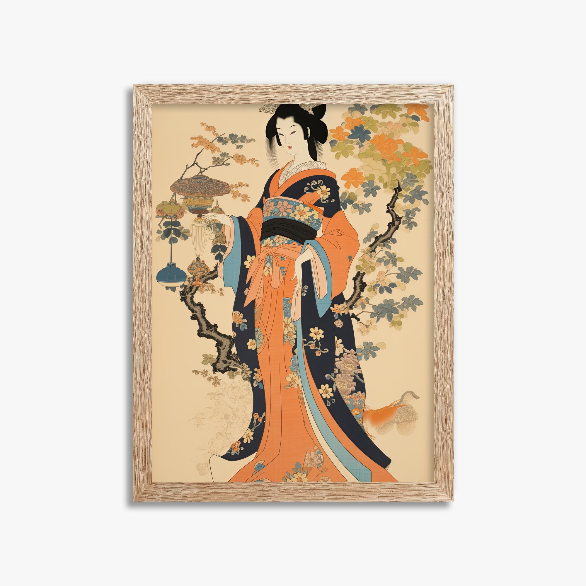 Blossom Garden Elegance, 30x40cm Framed Art Reproduction With Raw Oak Frame