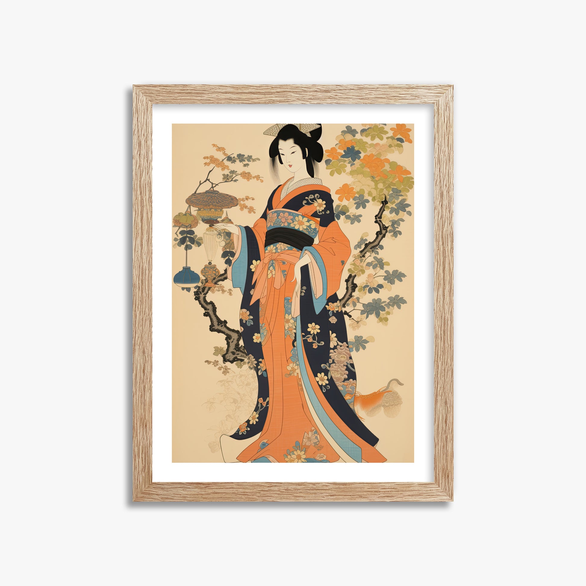 Blossom Garden Elegance, 30x40cm Framed Art Reproduction With Raw Oak Frame