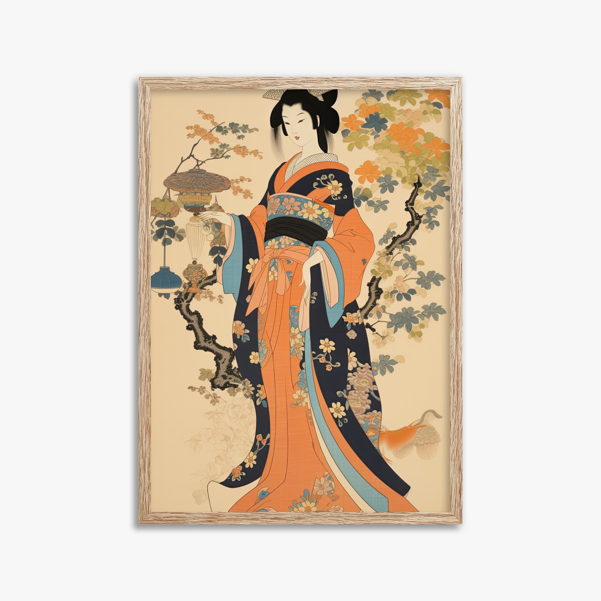 Blossom Garden Elegance, 50x70cm Framed Art Reproduction With Raw Oak Frame