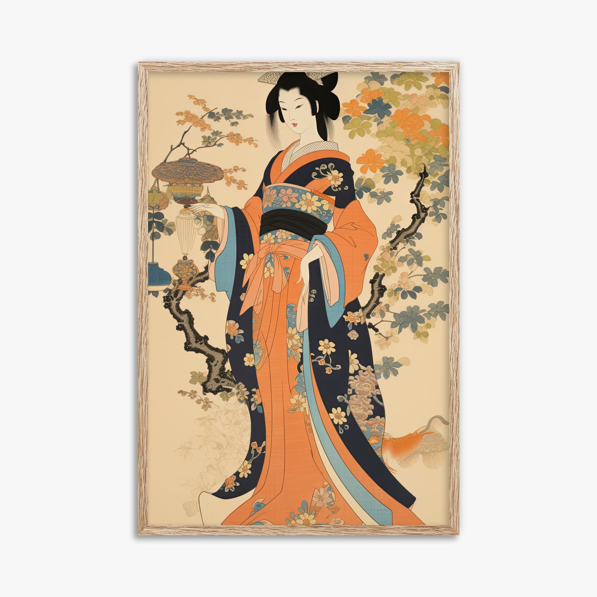 Blossom Garden Elegance, 61x91cm Framed Art Reproduction With Raw Oak Frame