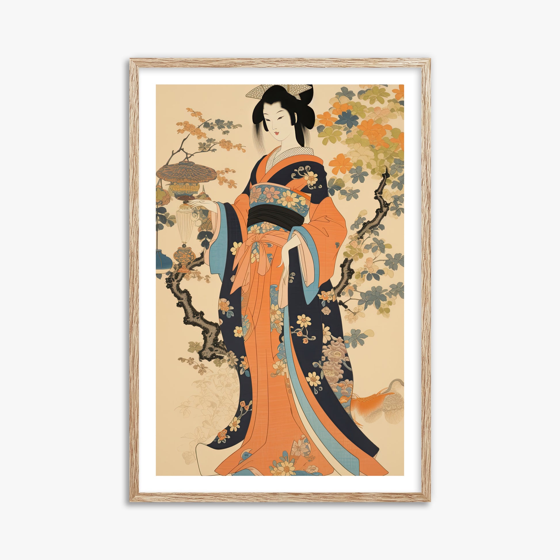Blossom Garden Elegance, 61x91cm Framed Art Reproduction With Raw Oak Frame