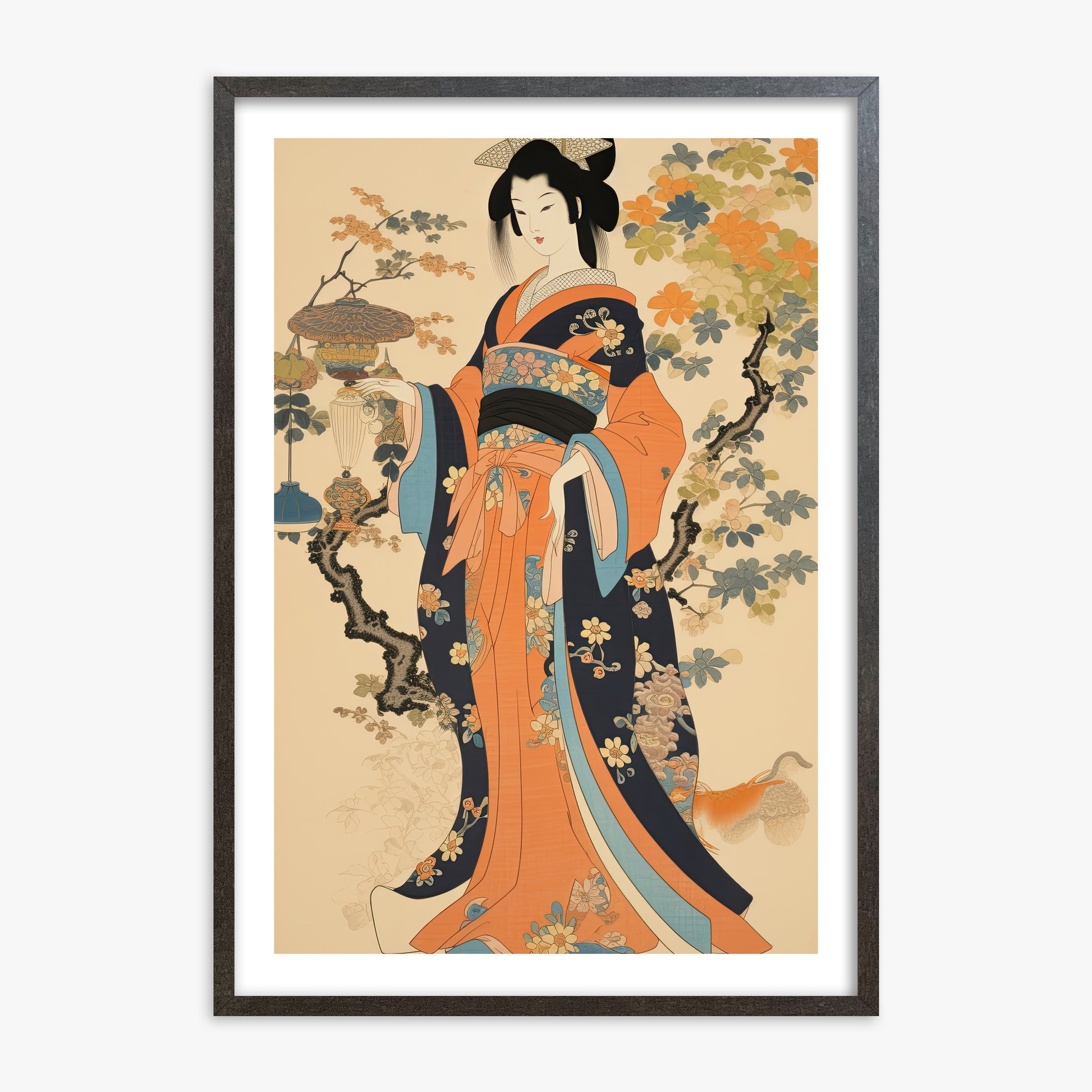 Blossom Garden Elegance, 70x100cm Framed Art Reproduction With Espresso Frame