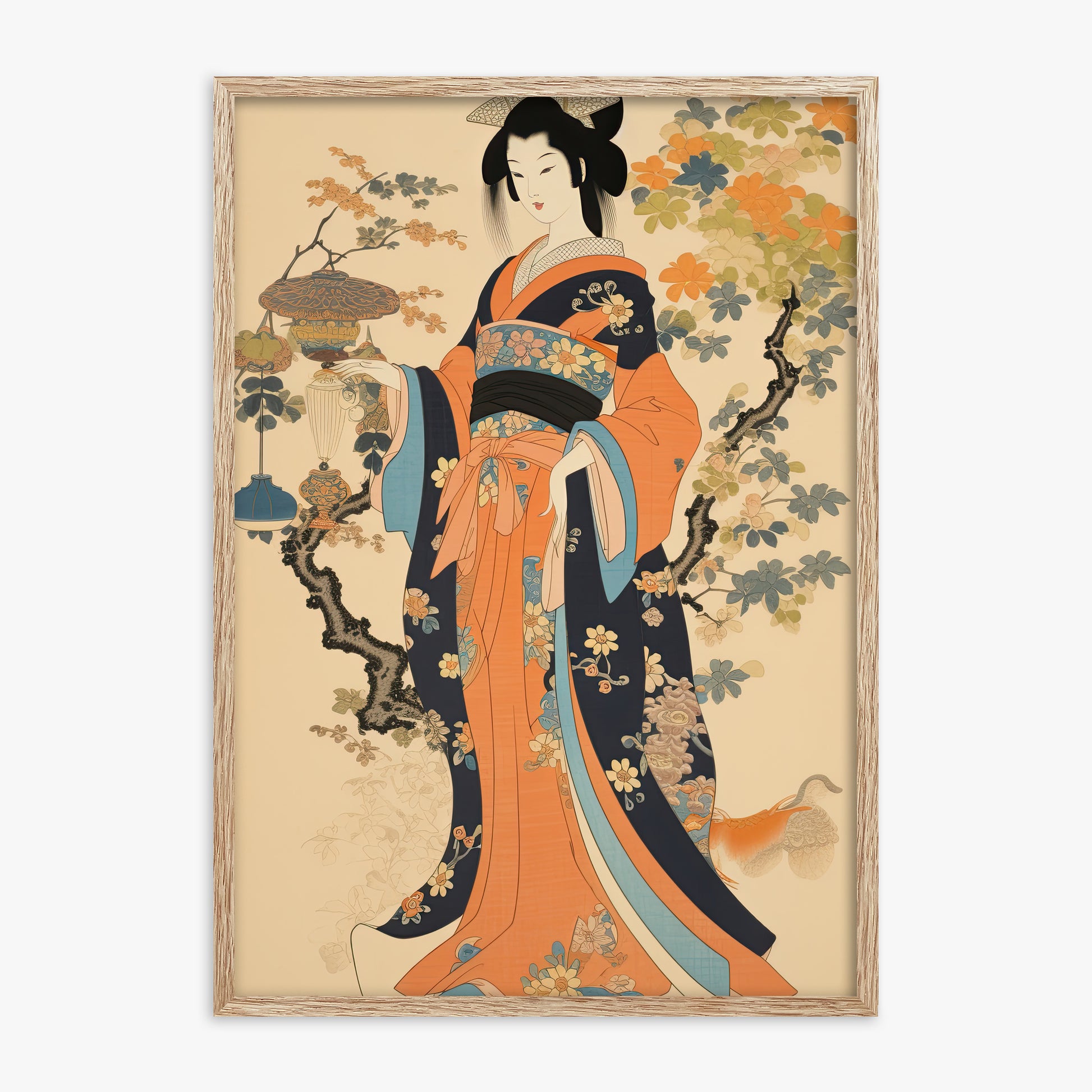 Blossom Garden Elegance, 70x100cm Framed Art Reproduction With Raw Oak Frame