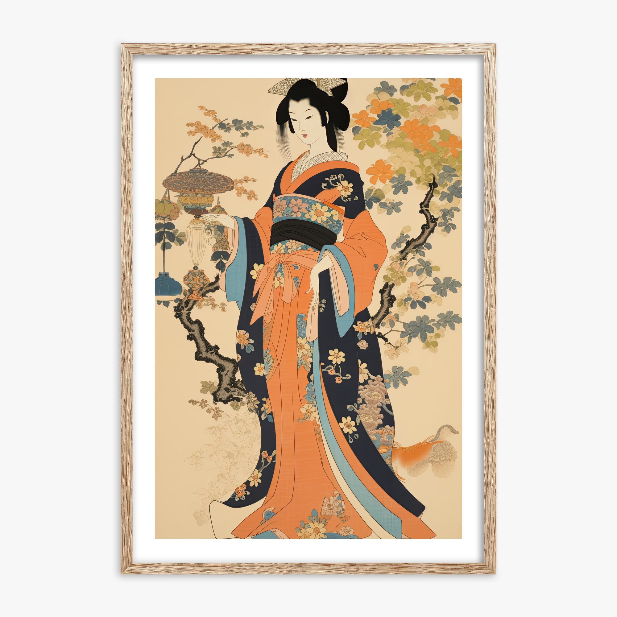 Blossom Garden Elegance, 70x100cm Framed Art Reproduction With Raw Oak Frame