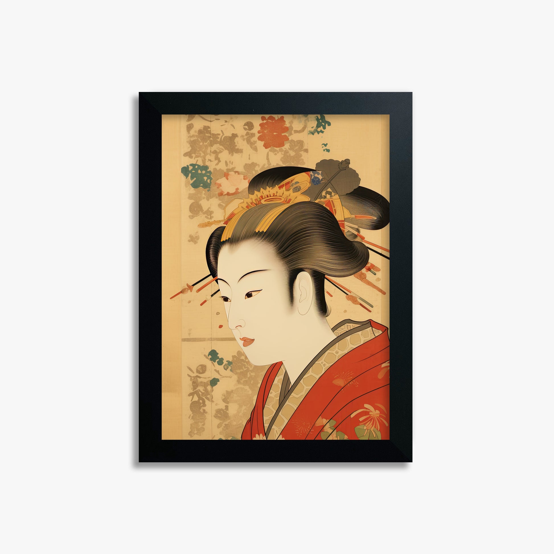 Elegant Geisha Portrait, 21x30cm Framed Poster With Black Frame