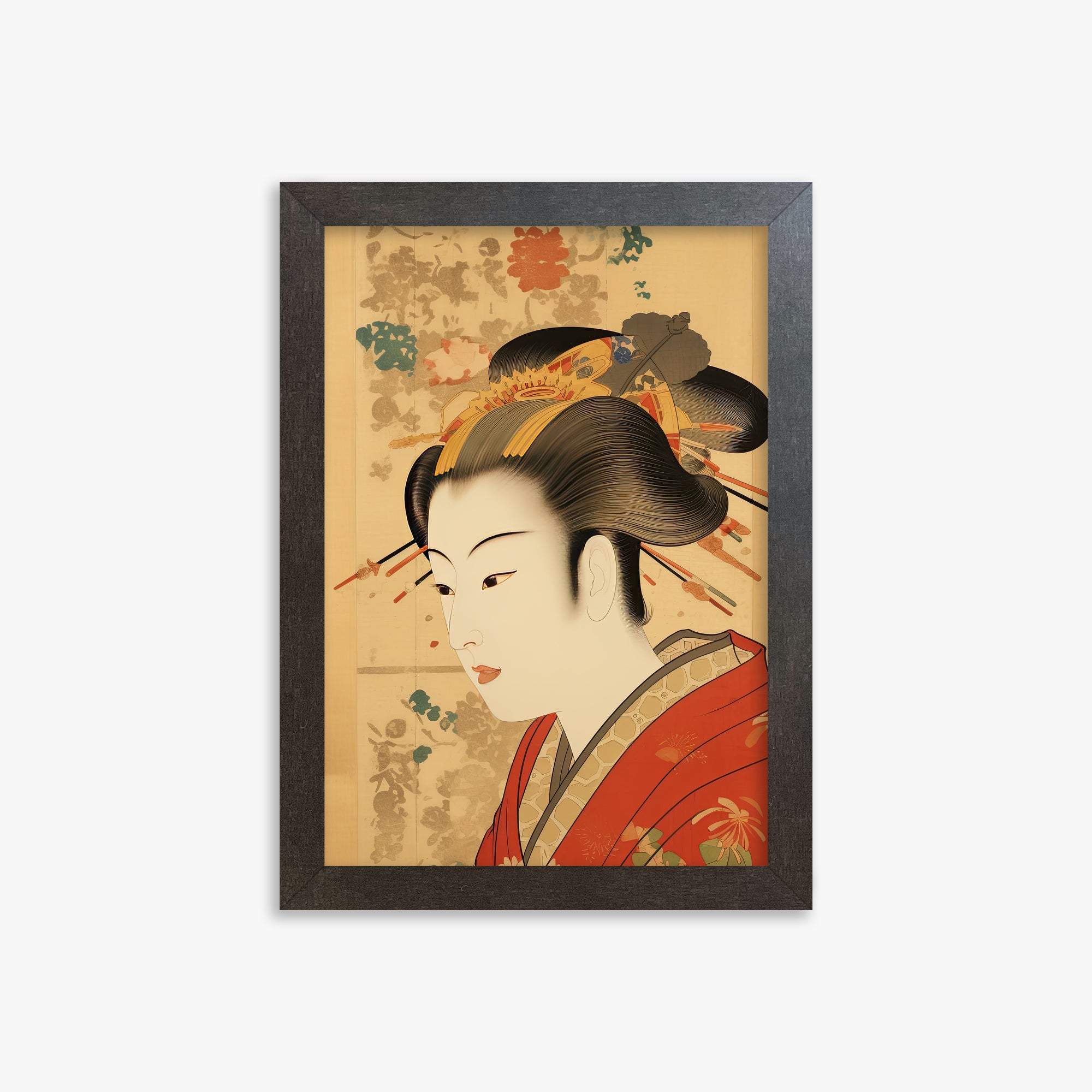 Elegant Geisha Portrait, 21x30cm Framed Poster With Espresso Frame
