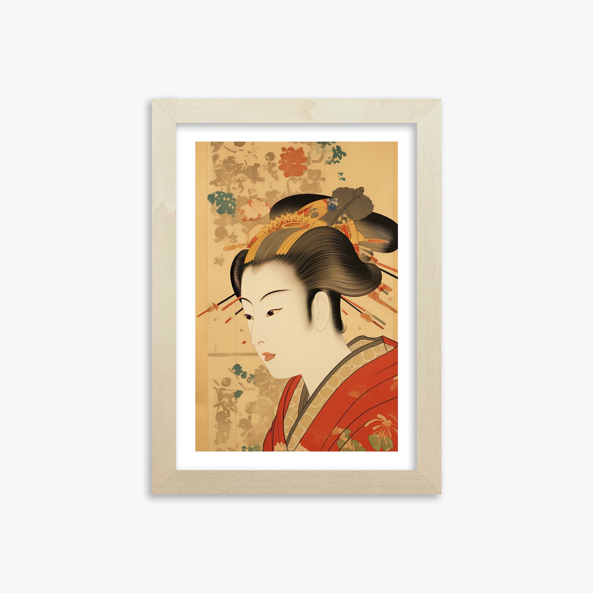 Elegant Geisha Portrait, 21x30cm Framed Poster With Lime Wood Frame