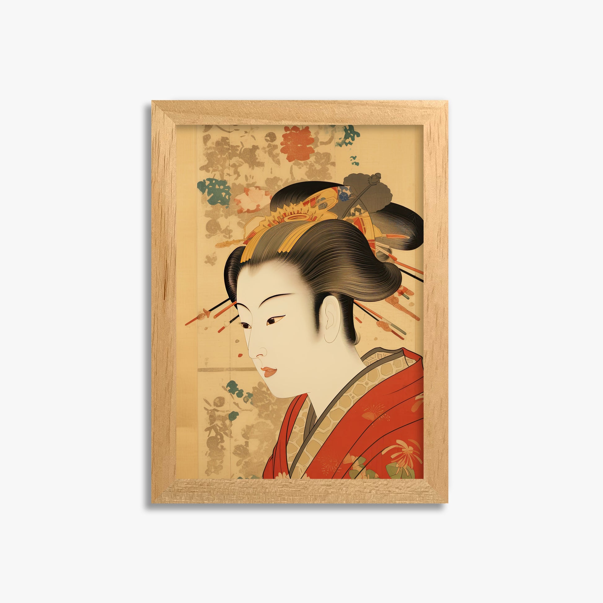 Elegant Geisha Portrait, 21x30cm Framed Poster With Oak Frame