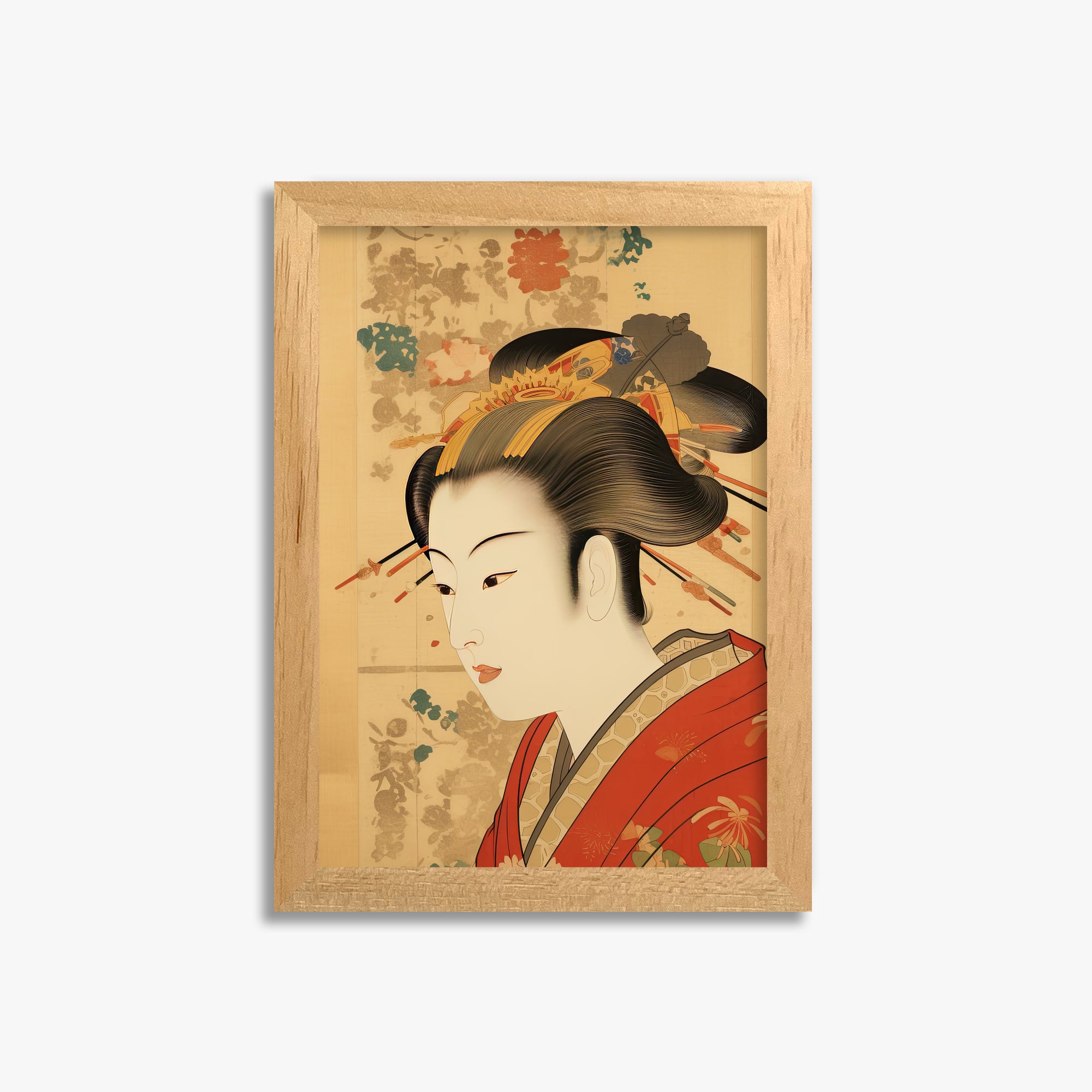 Elegant Geisha Portrait, 21x30cm Framed Poster With Oak Frame