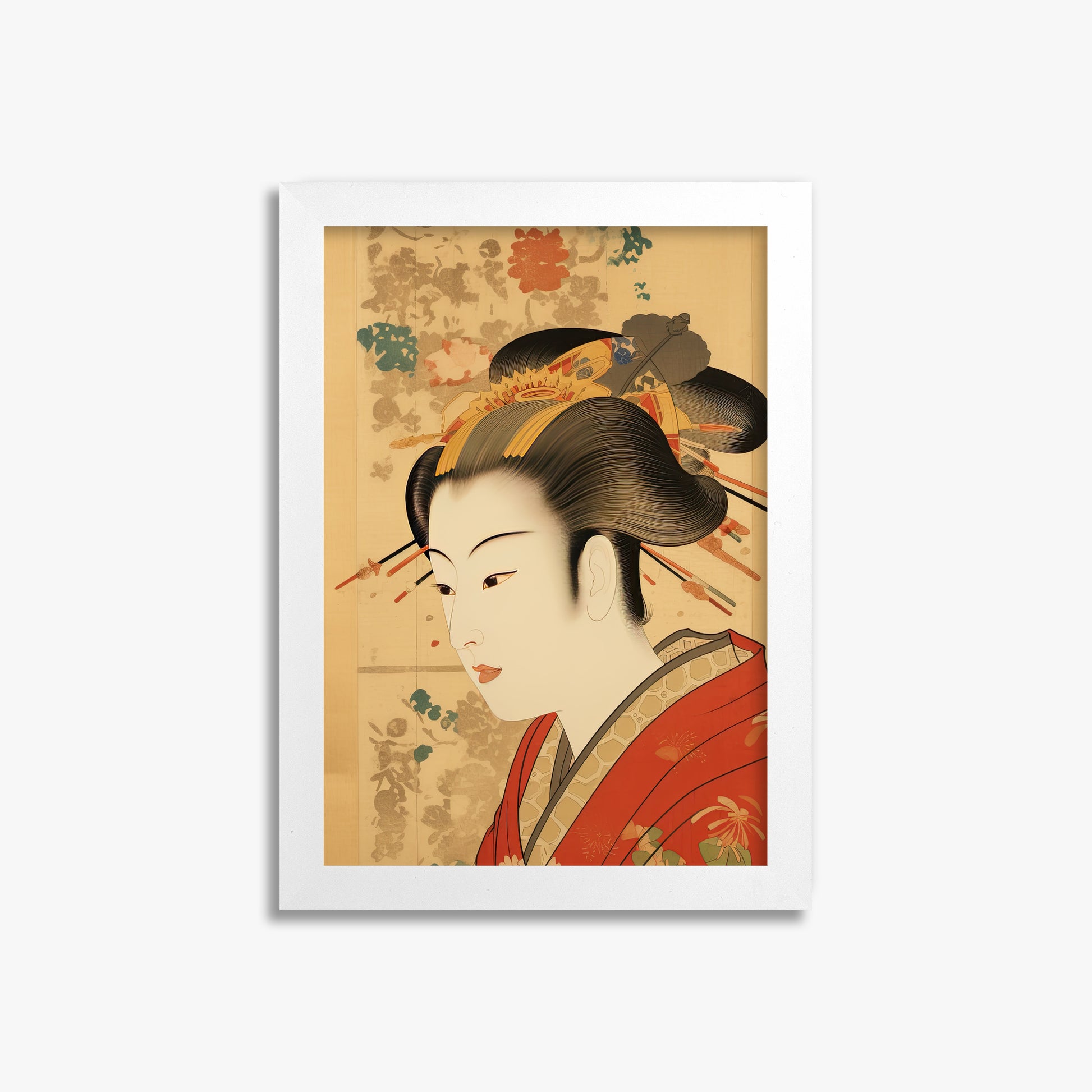 Elegant Geisha Portrait, 21x30cm Framed Poster With White Frame