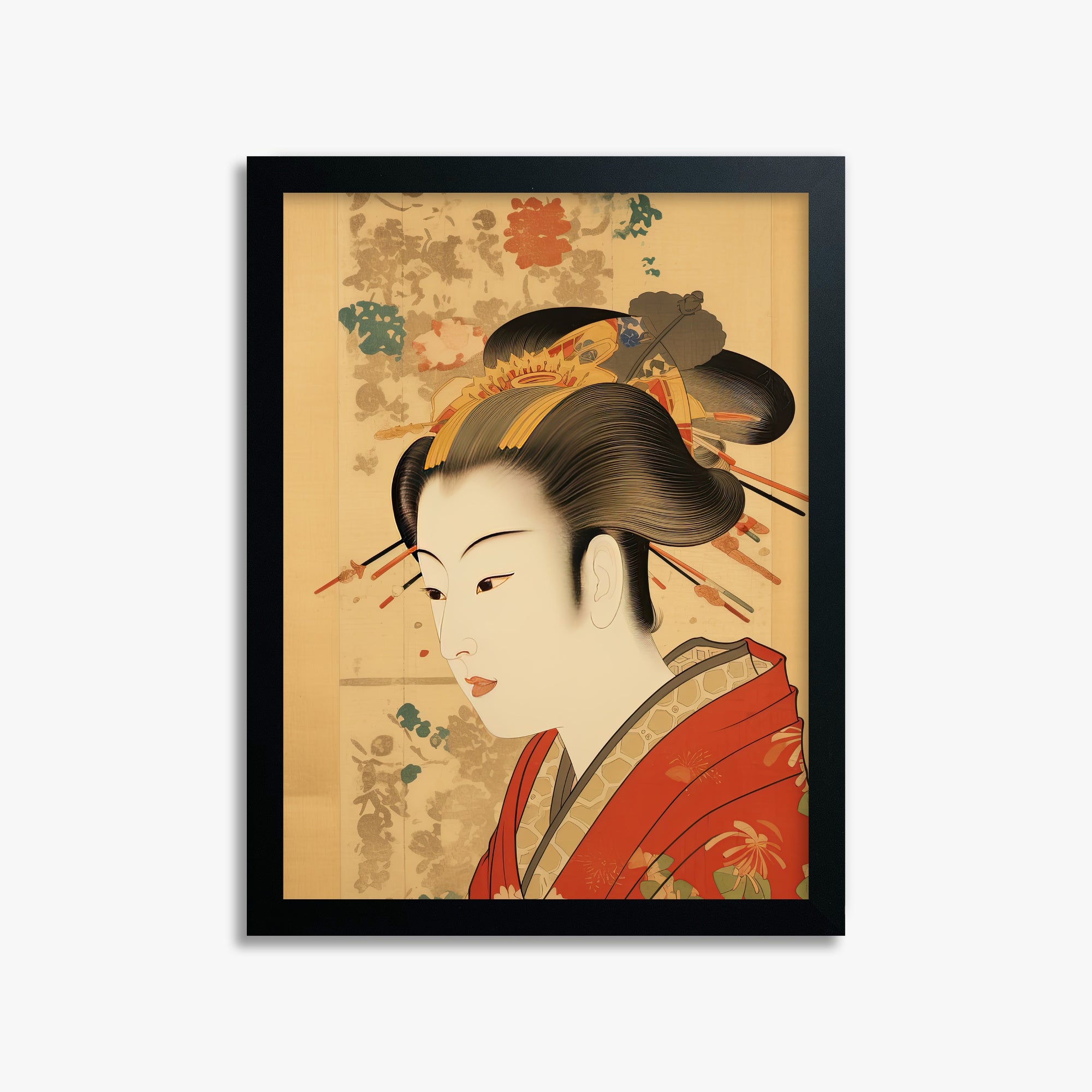 Elegant Geisha Portrait, 30x40cm Framed Poster With Black Frame
