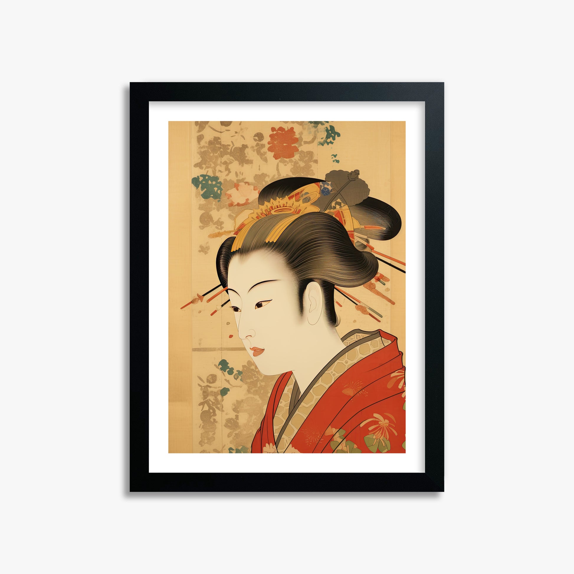 Elegant Geisha Portrait, 30x40cm Framed Poster With Black Frame