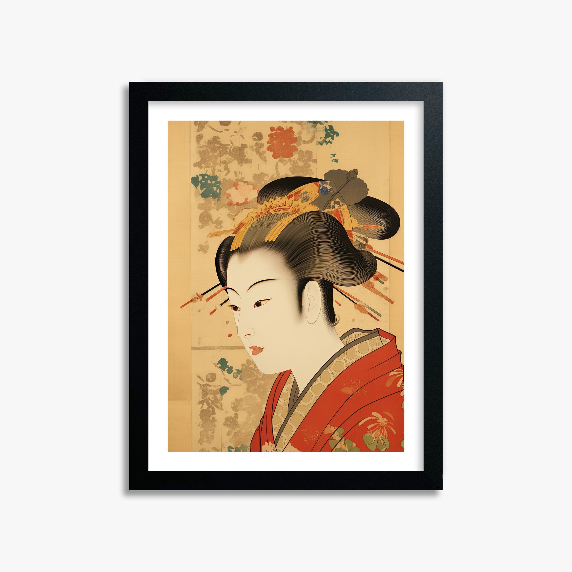 Elegant Geisha Portrait, 30x40cm Framed Poster With Black Frame