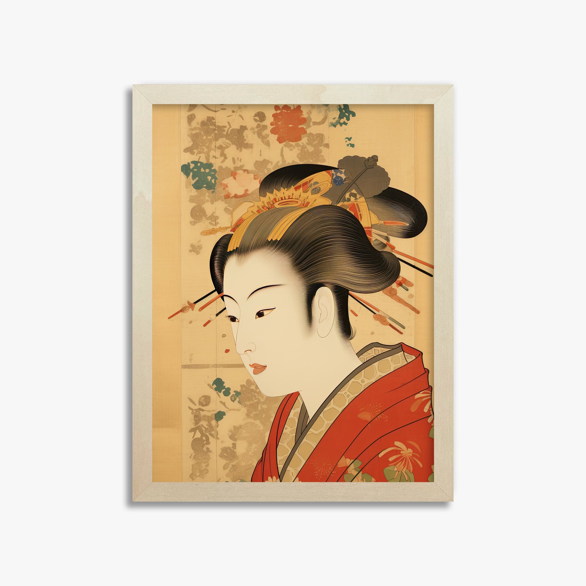 Elegant Geisha Portrait, 30x40cm Framed Poster With Lime Wood Frame