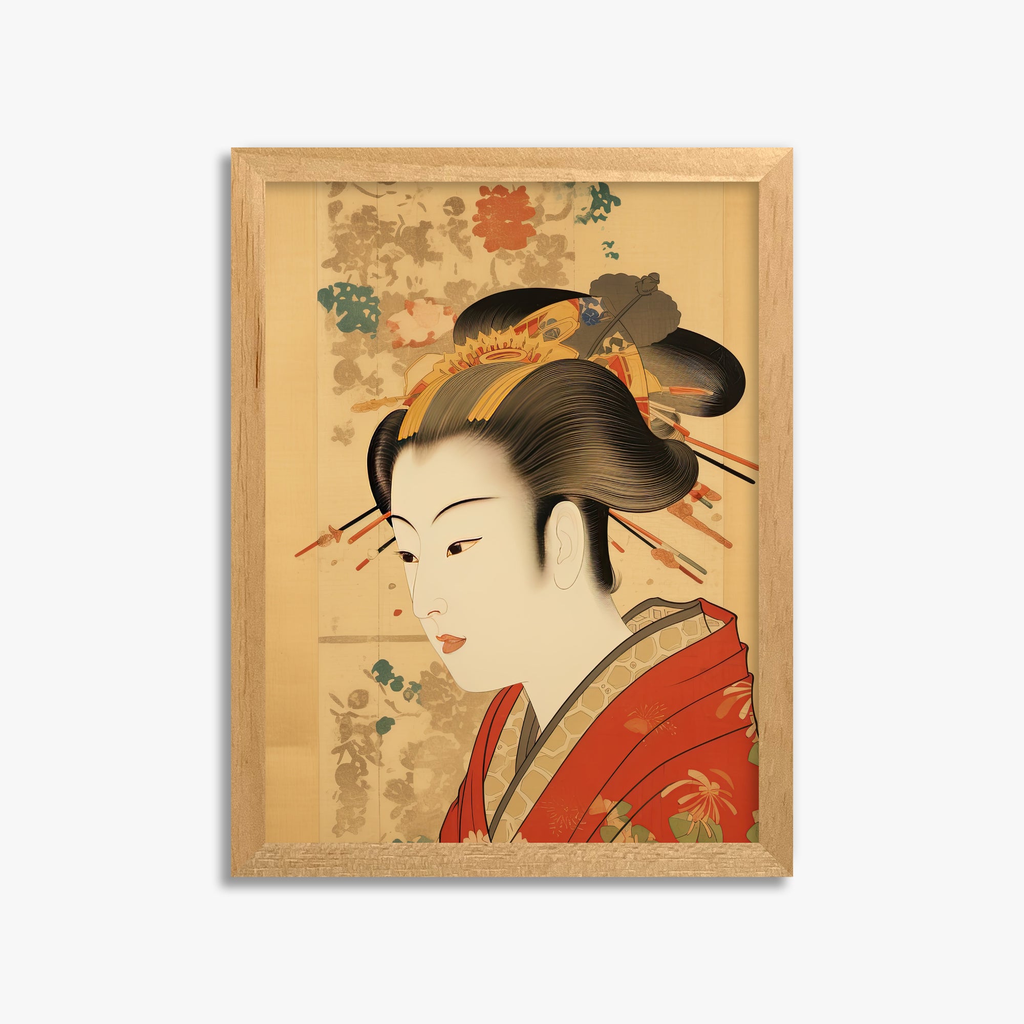Elegant Geisha Portrait, 30x40cm Framed Poster With Oak Frame