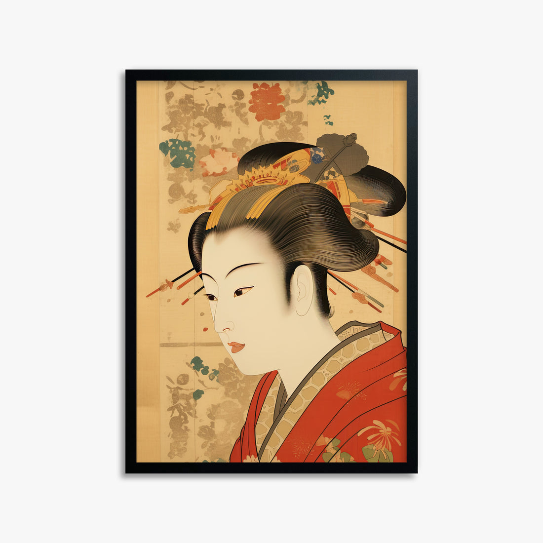 Elegant Geisha Portrait, 50x70cm Framed Poster With Black Frame