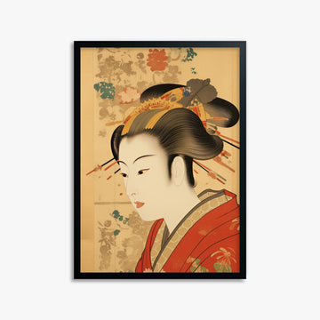 Elegant Geisha Portrait, 50x70cm Framed Poster With Black Frame