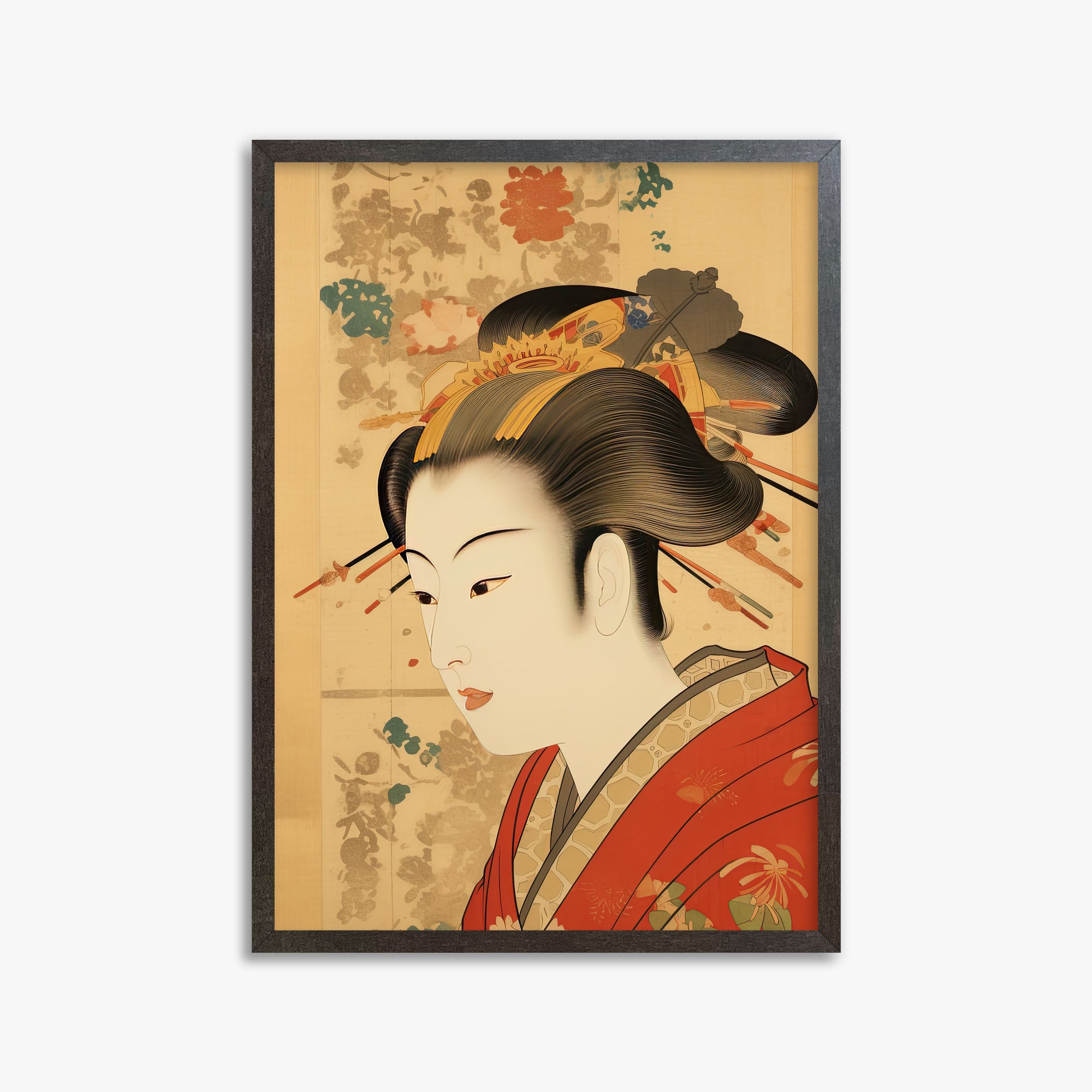 Elegant Geisha Portrait, 50x70cm Framed Poster With Espresso Frame