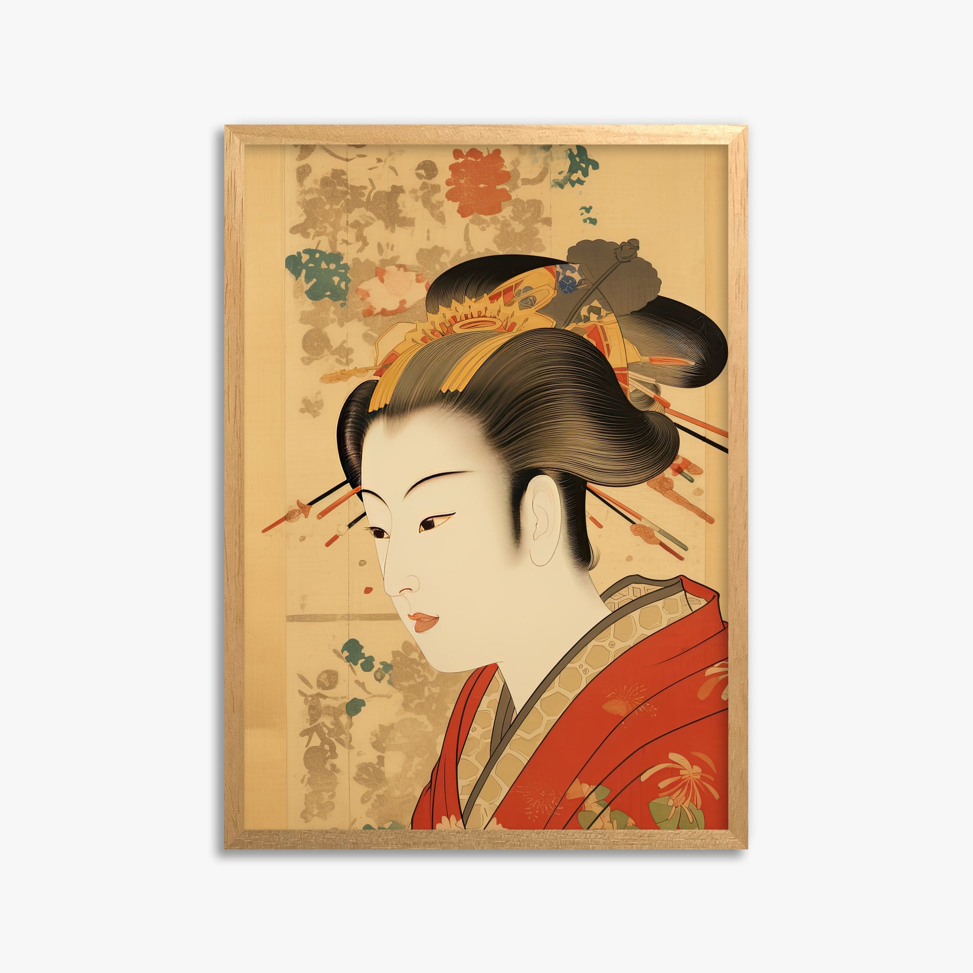 Elegant Geisha Portrait, 50x70cm Framed Poster With Oak Frame