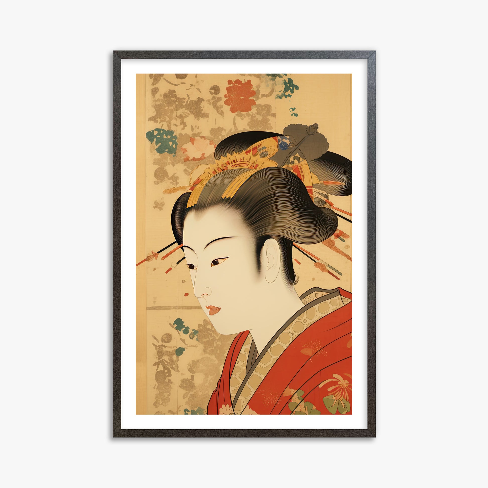 Elegant Geisha Portrait, 61x91cm Framed Poster With Espresso Frame