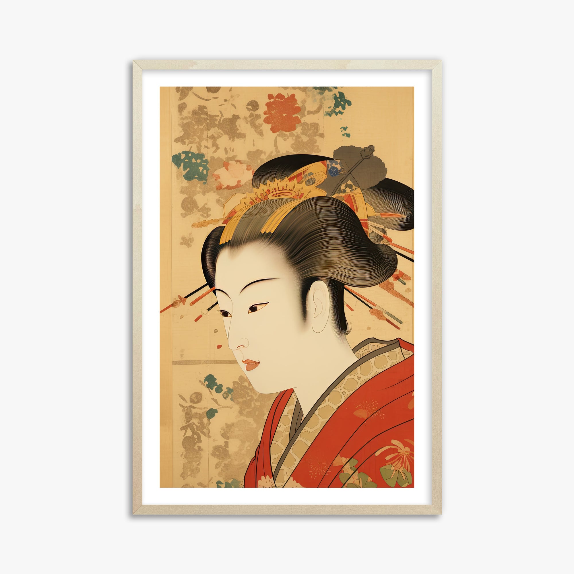 Elegant Geisha Portrait, 61x91cm Framed Poster With Lime Wood Frame