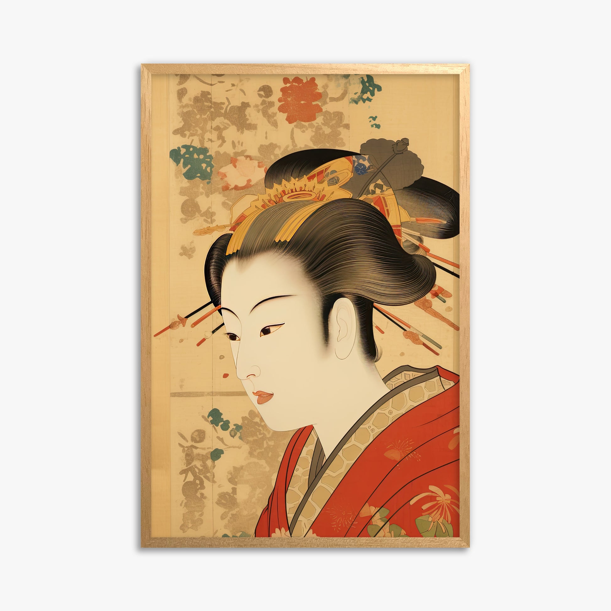 Elegant Geisha Portrait, 61x91cm Framed Poster With Oak Frame