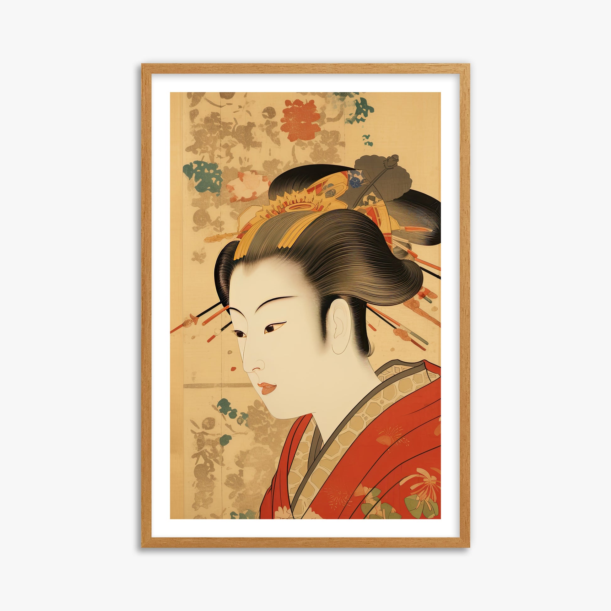 Elegant Geisha Portrait, 61x91cm Framed Poster With Oak Frame