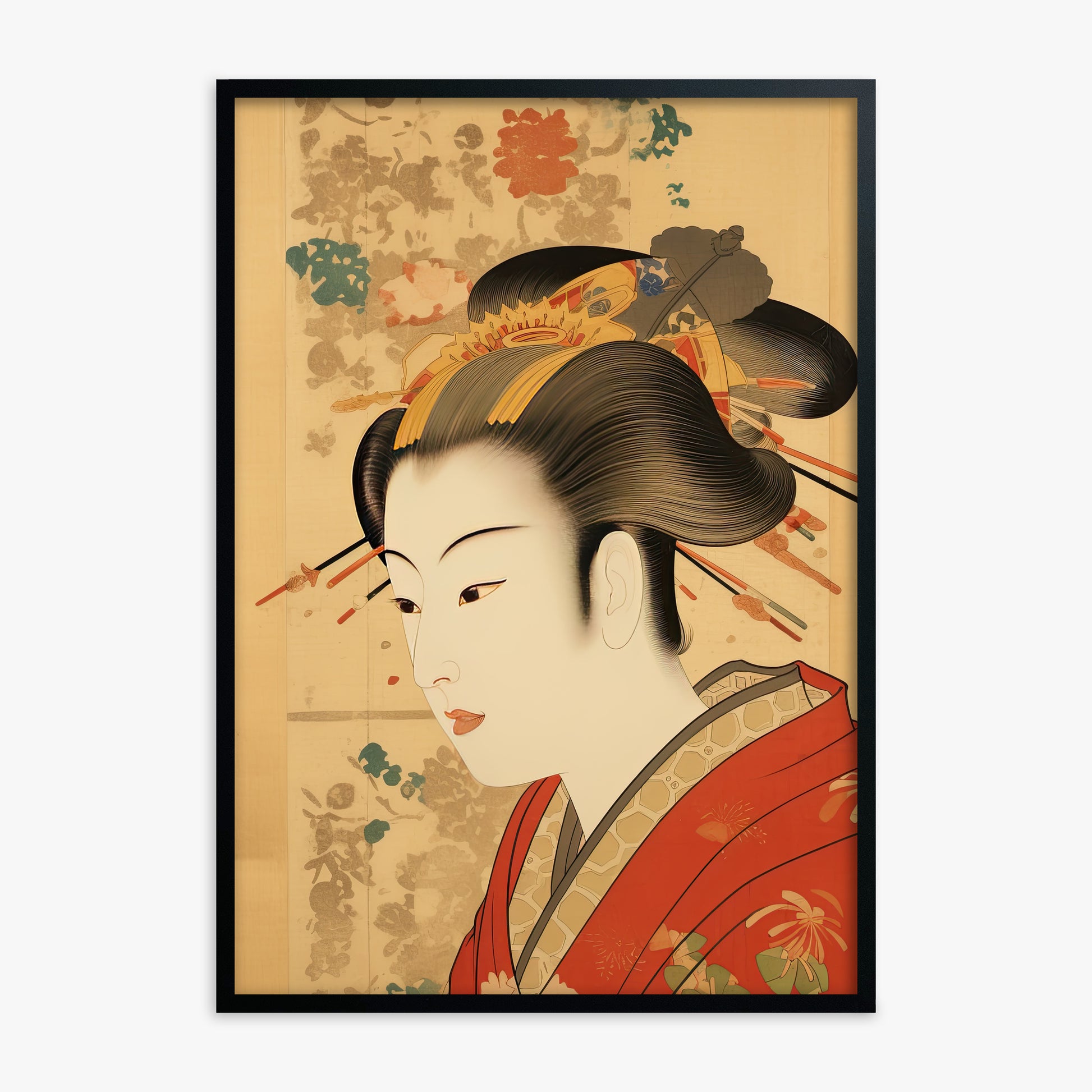 Elegant Geisha Portrait, Black Framed Poster With Black Frame