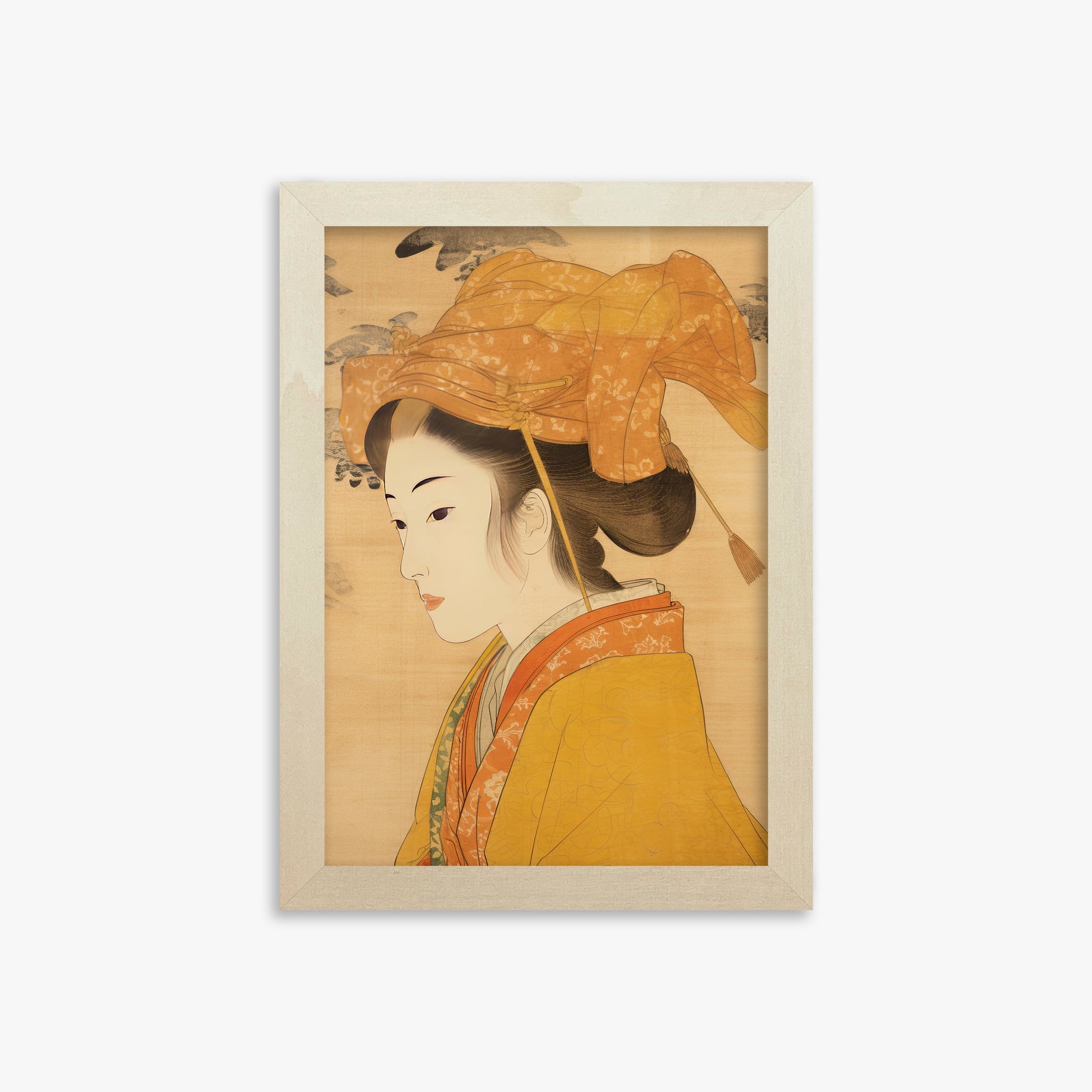 Golden Kimono Elegance, 21x30cm Framed Poster With Lime Wood Frame