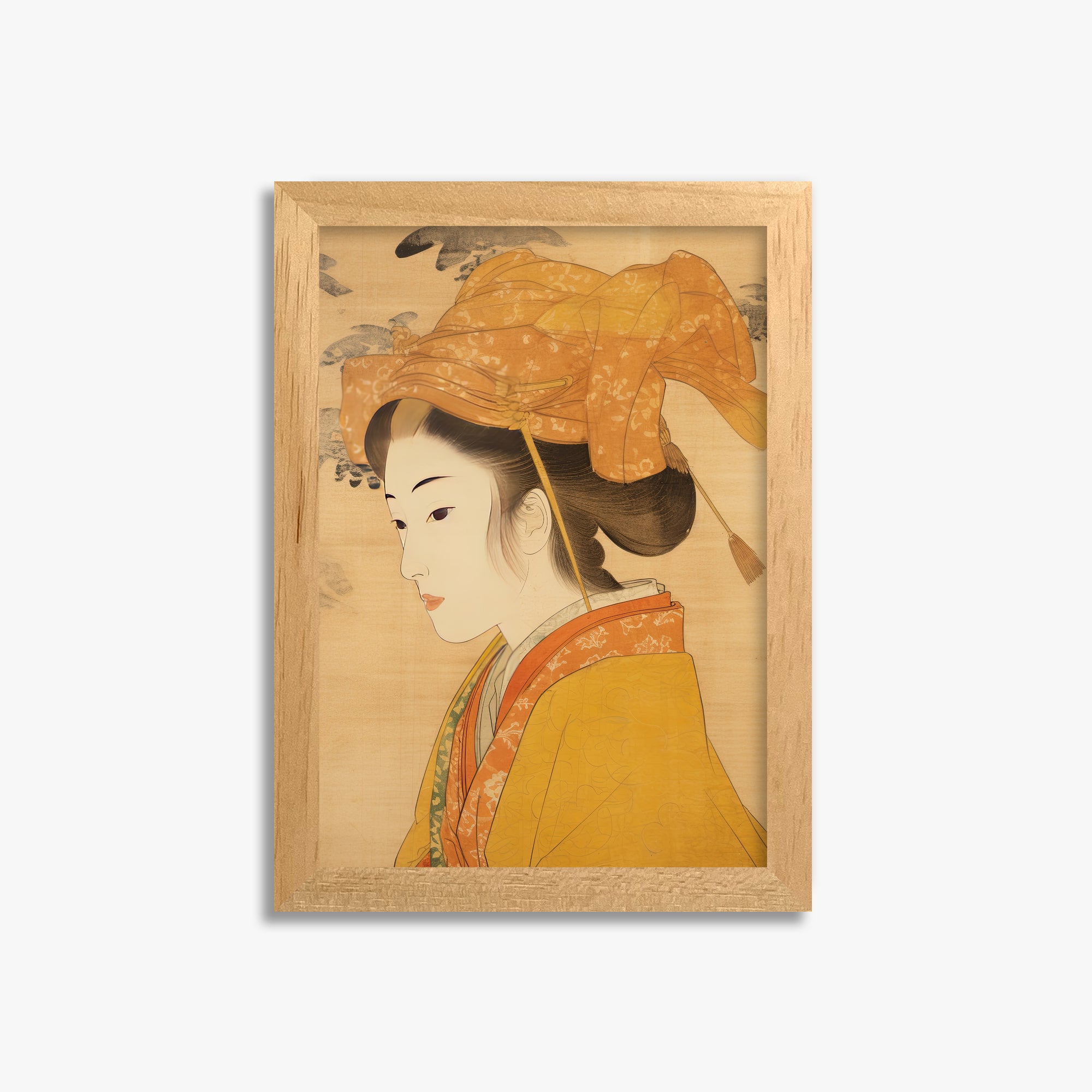 Golden Kimono Elegance, 21x30cm Framed Poster With Oak Frame
