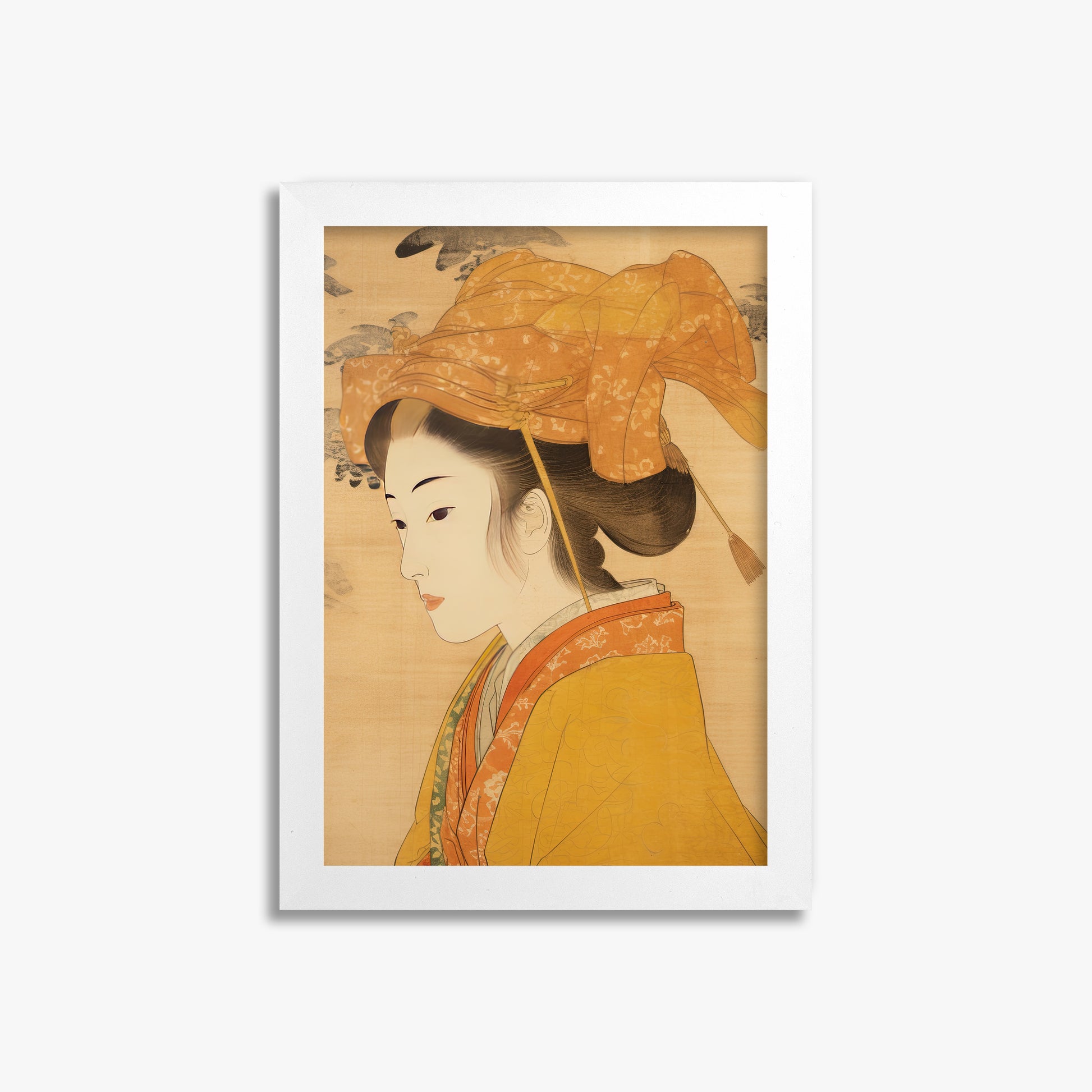 Golden Kimono Elegance, 21x30cm Framed Poster With White Frame