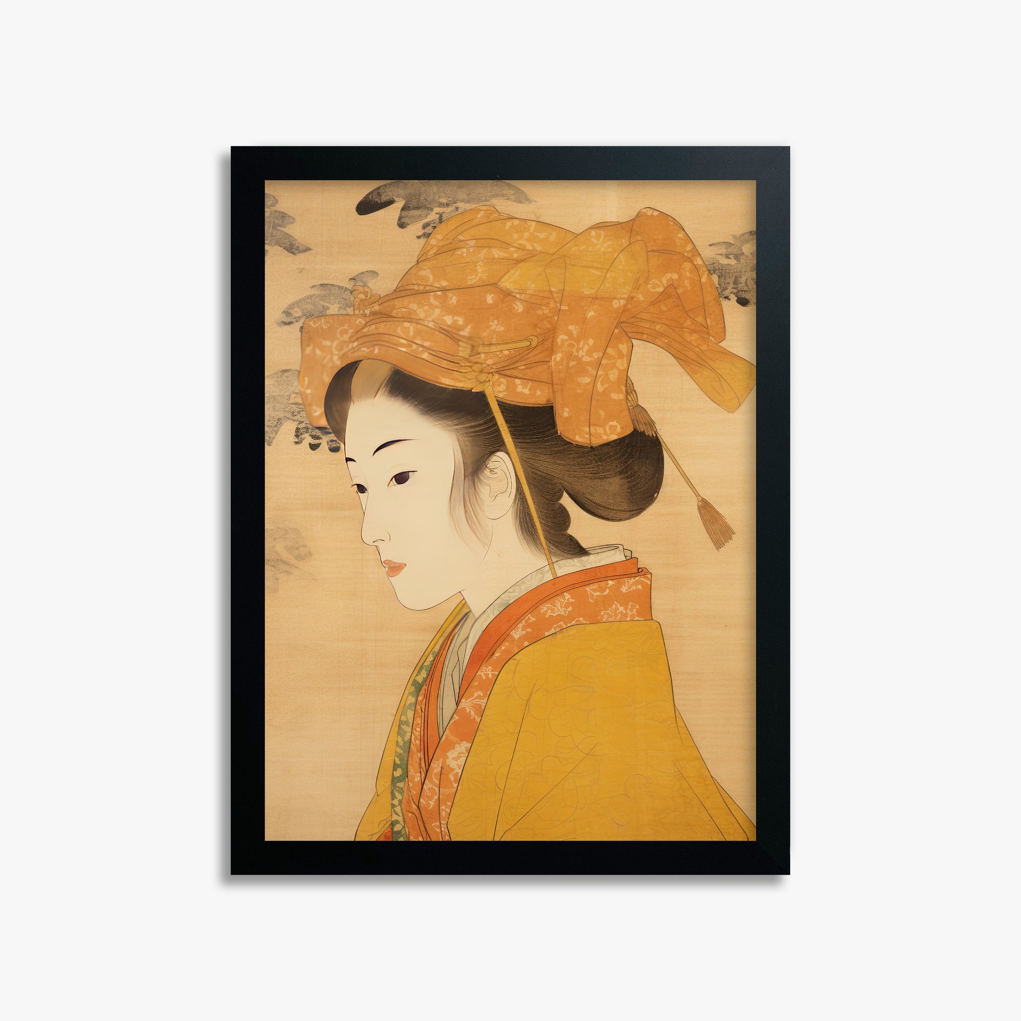 Golden Kimono Elegance, 30x40cm Framed Poster With Black Frame