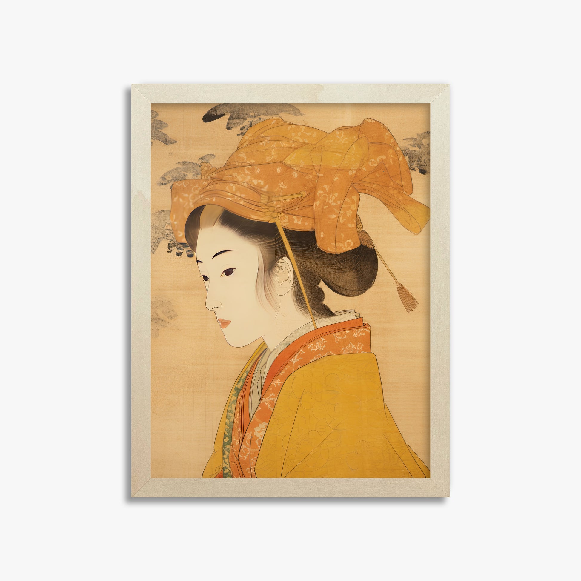 Golden Kimono Elegance, 30x40cm Framed Poster With Lime Wood Frame