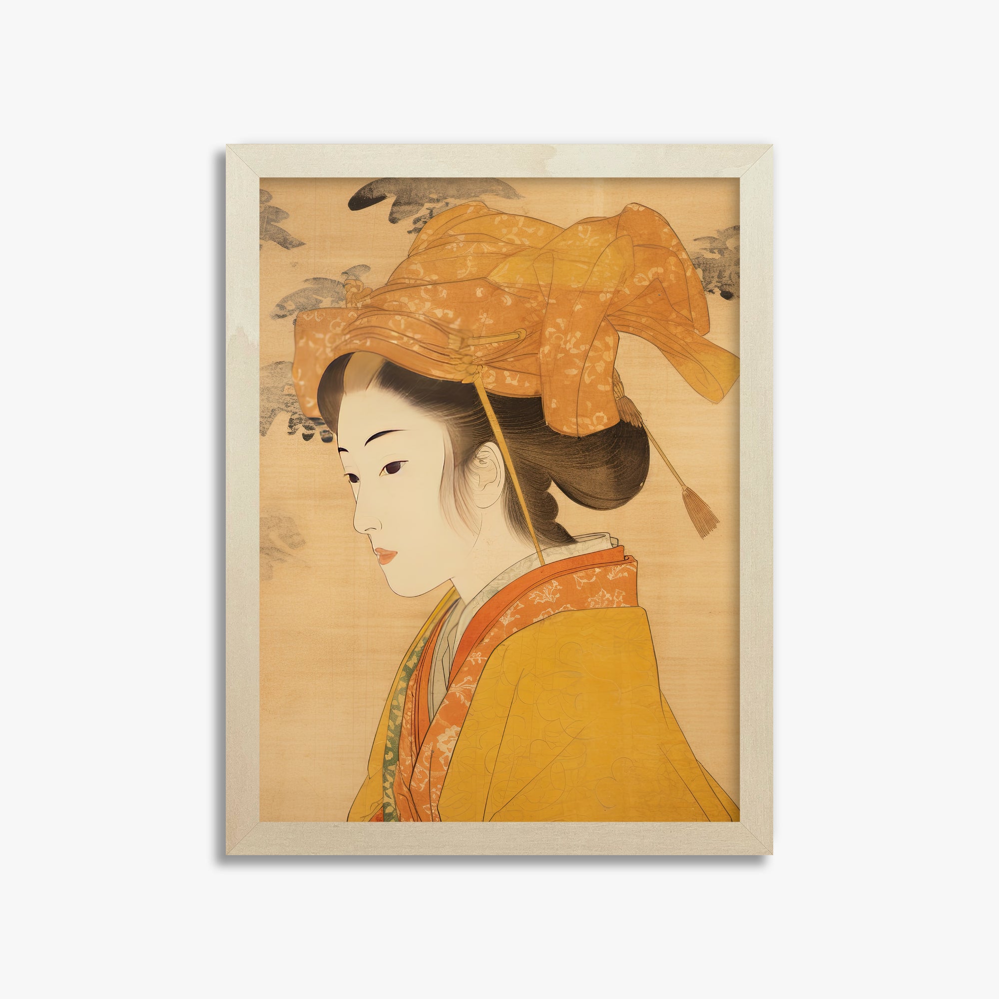 Golden Kimono Elegance, 30x40cm Framed Poster With Lime Wood Frame
