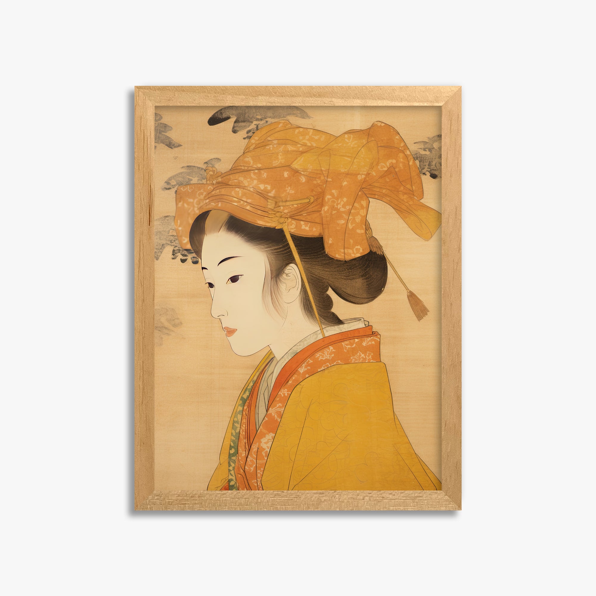 Golden Kimono Elegance, 30x40cm Framed Poster With Oak Frame