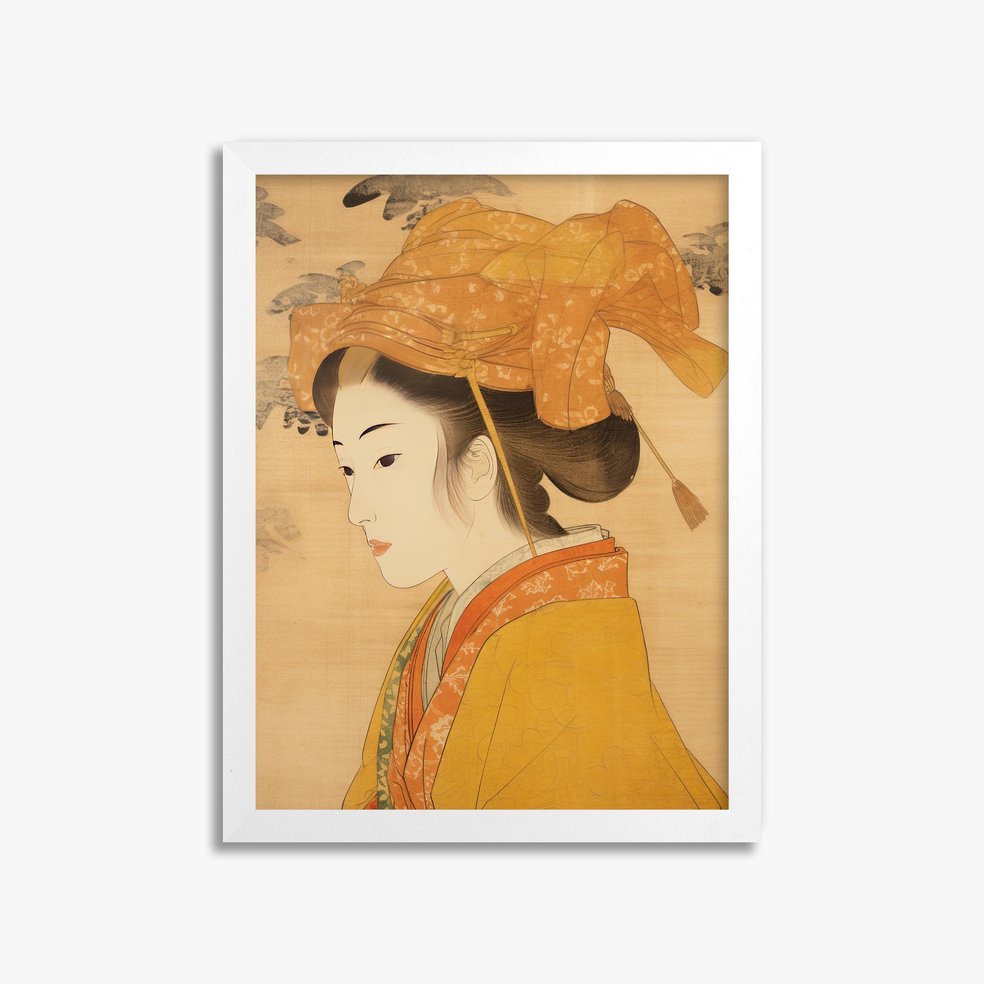 Golden Kimono Elegance, 30x40cm Framed Poster With White Frame